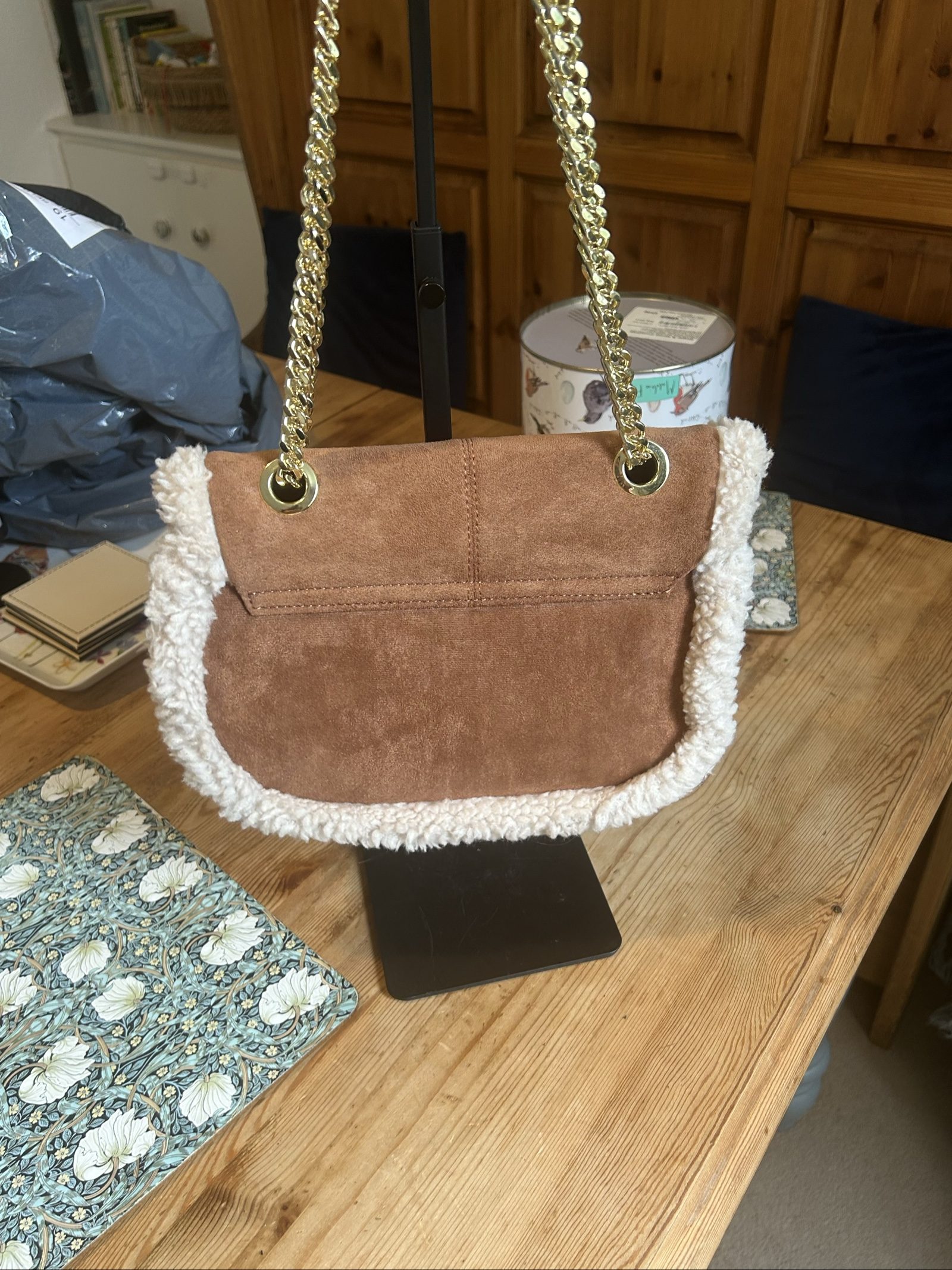 Biba Brown & White Faux Suede Faux Shearling Shoulder Bag image 5