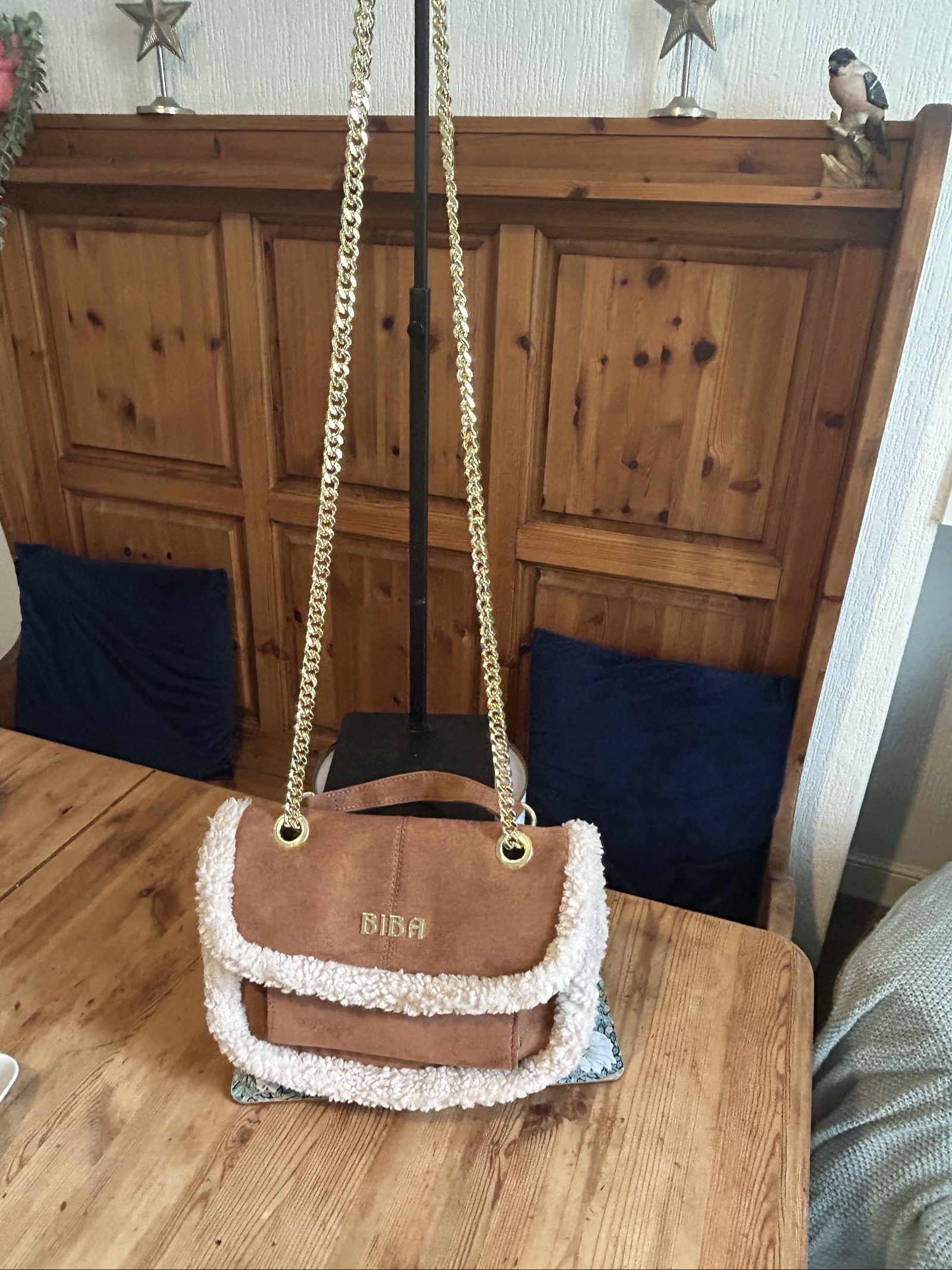 Biba Brown & White Faux Suede Faux Shearling Shoulder Bag image 6