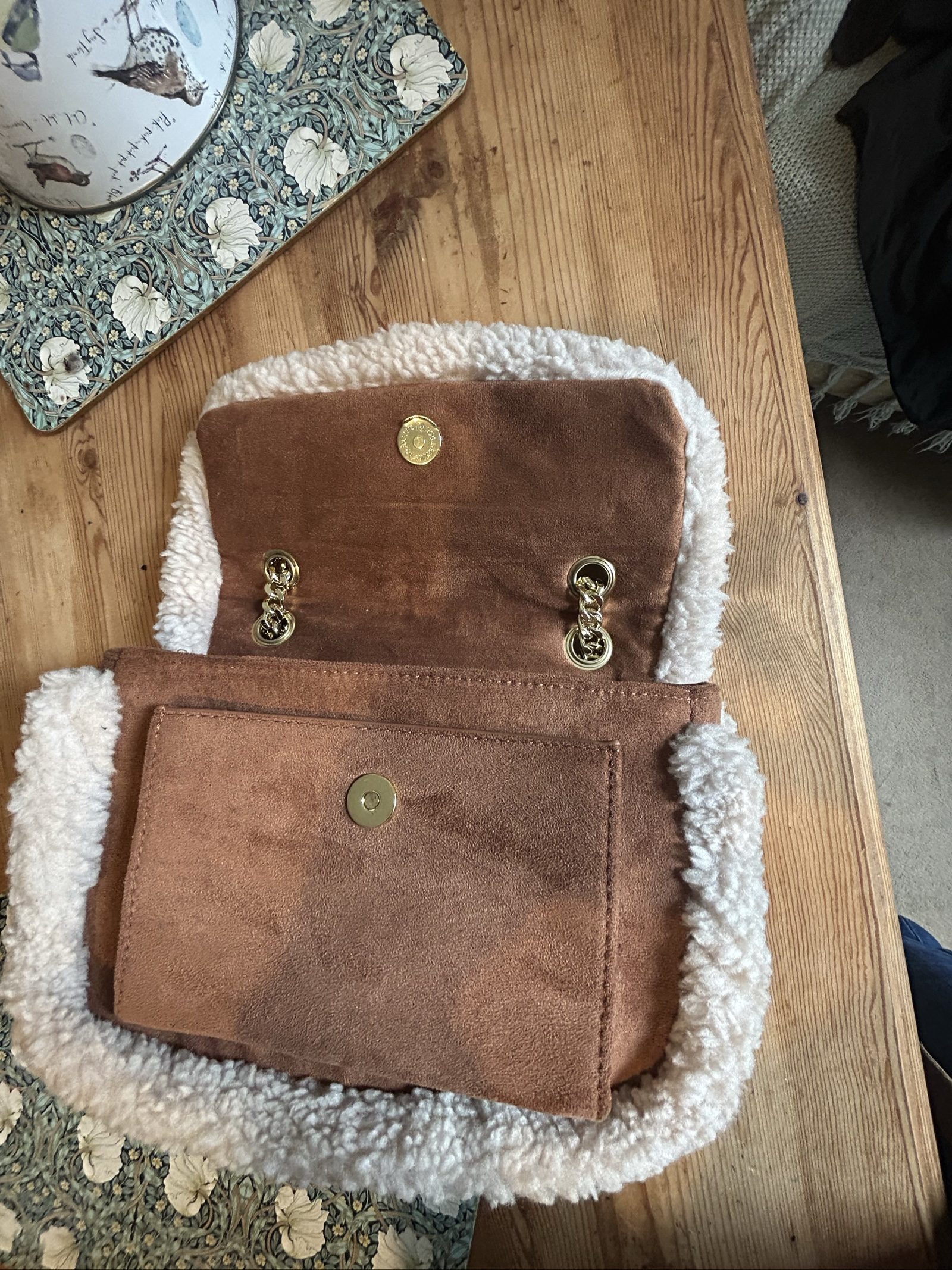Biba Brown & White Faux Suede Faux Shearling Shoulder Bag image 8