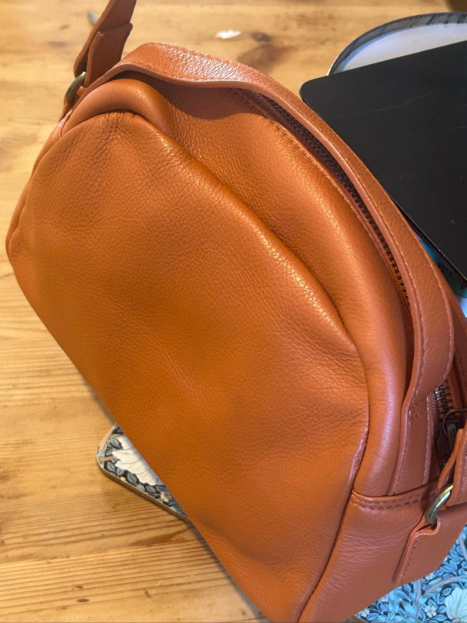 Fatface Orange Leather Crossbody Bag Adjustable Strap image 7