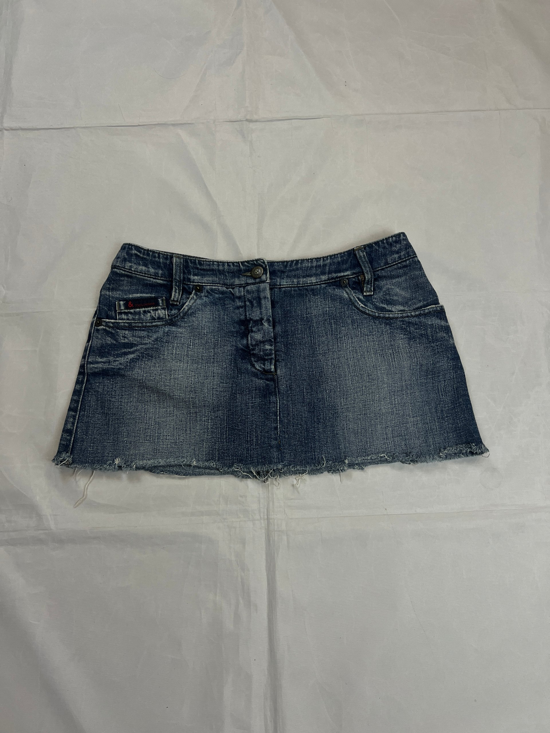 & Other Stories Blue Denim Mini Skirt Size 36 Frayed Hem image 4