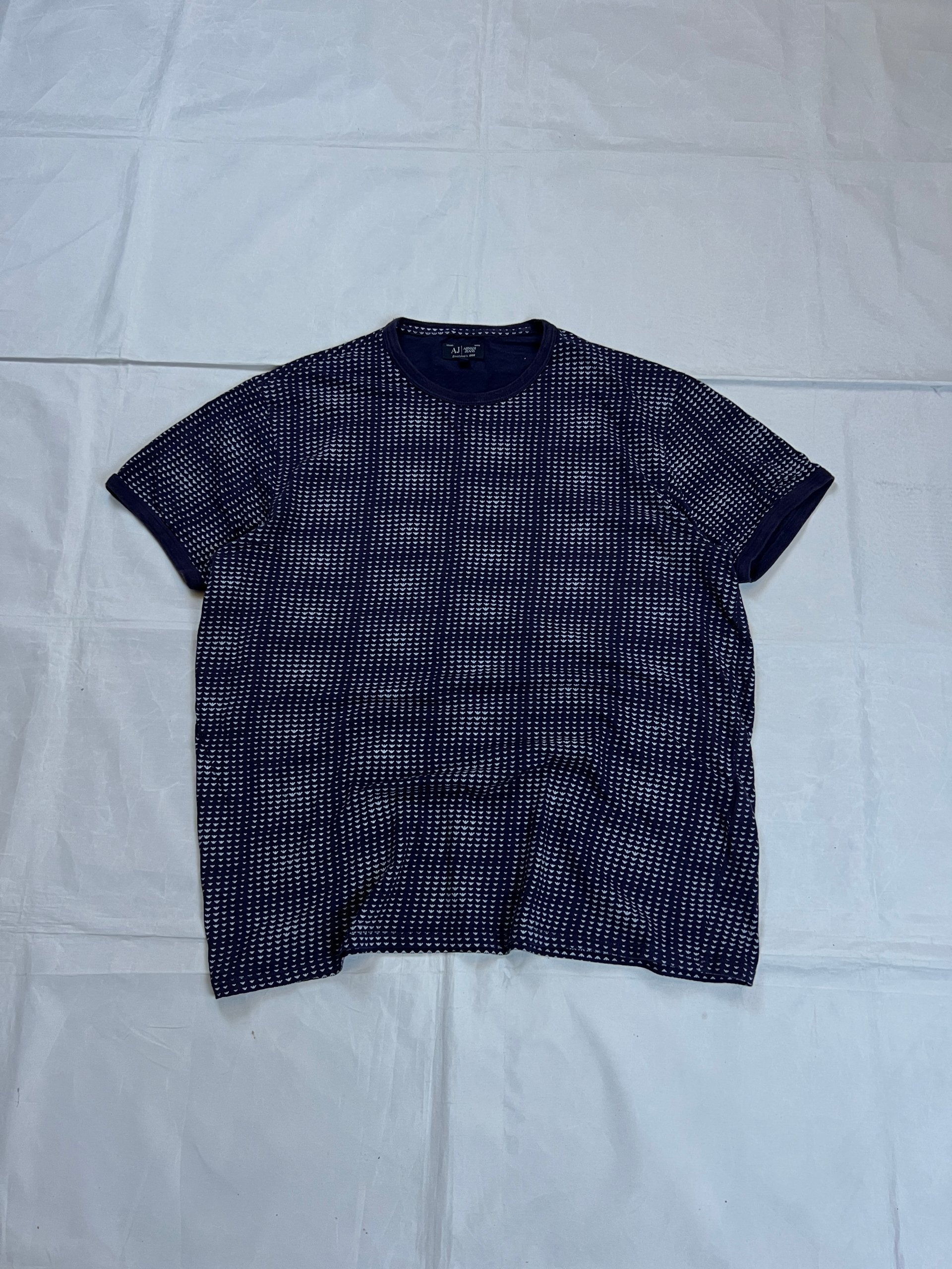Armani Jeans Men's Navy & White Patterned Cotton T-Shirt Large