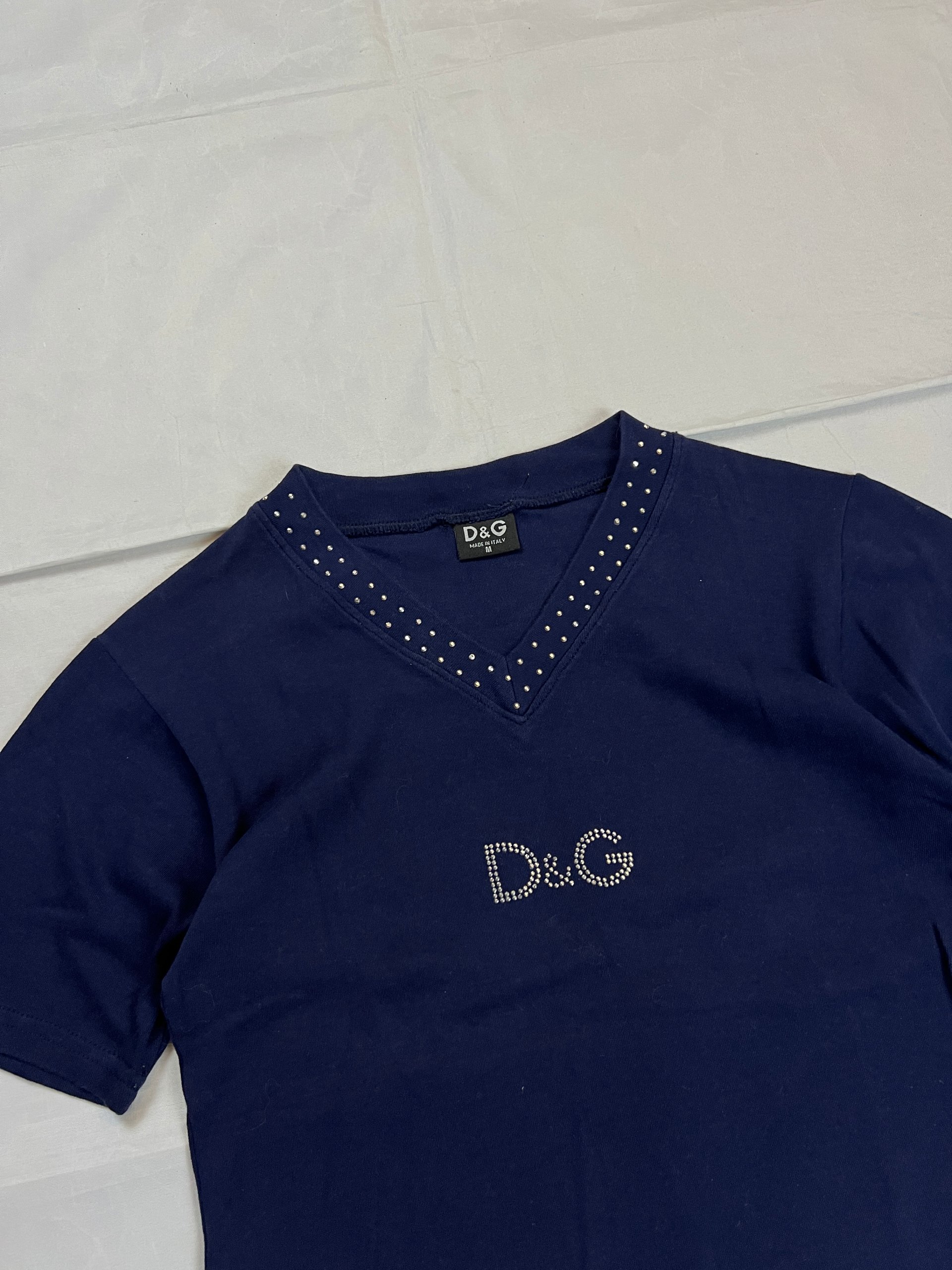 D&G Navy Womens Short Sleeve Studded V-Neck T-Shirt Medium image 2