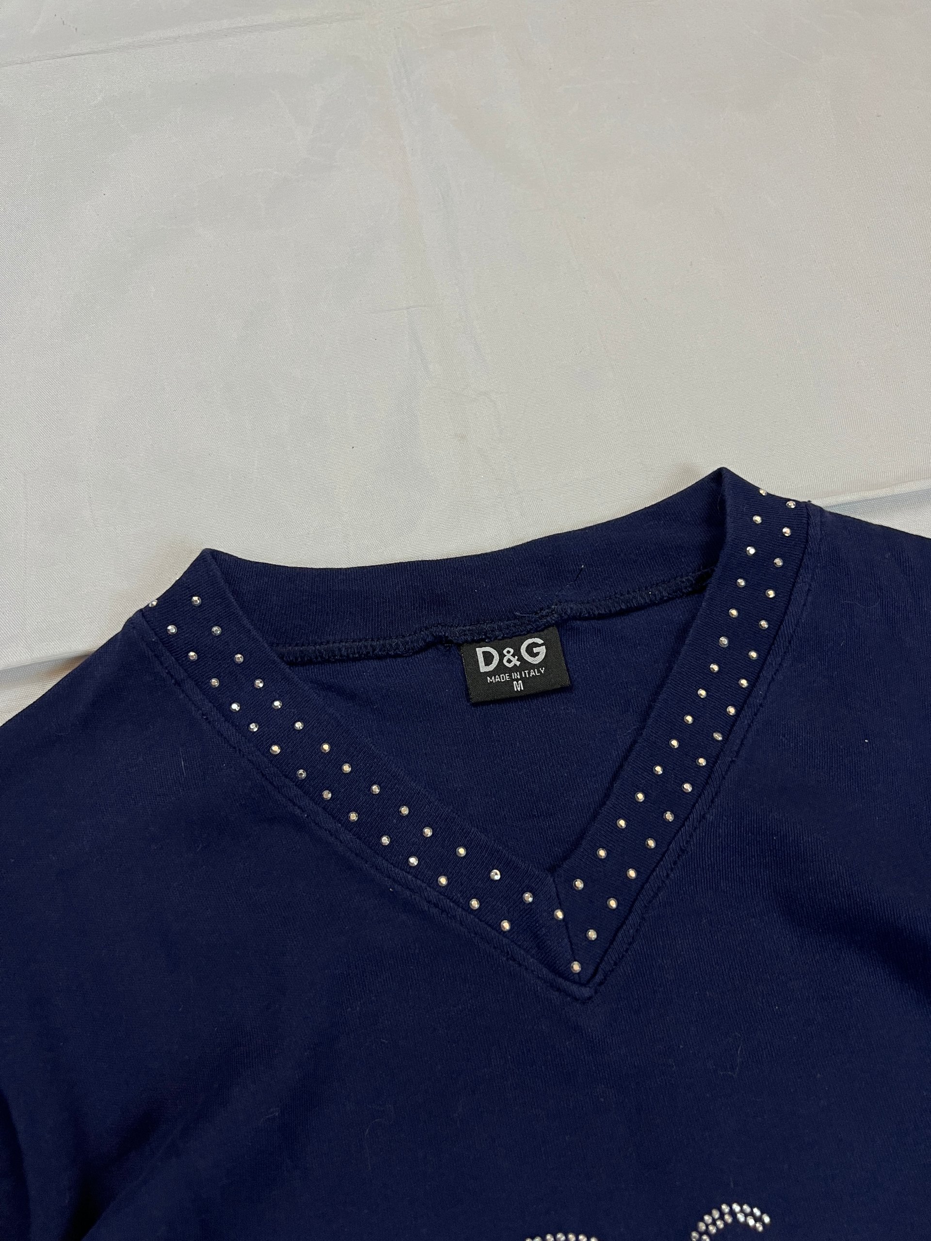 D&G Navy Womens Short Sleeve Studded V-Neck T-Shirt Medium image 3