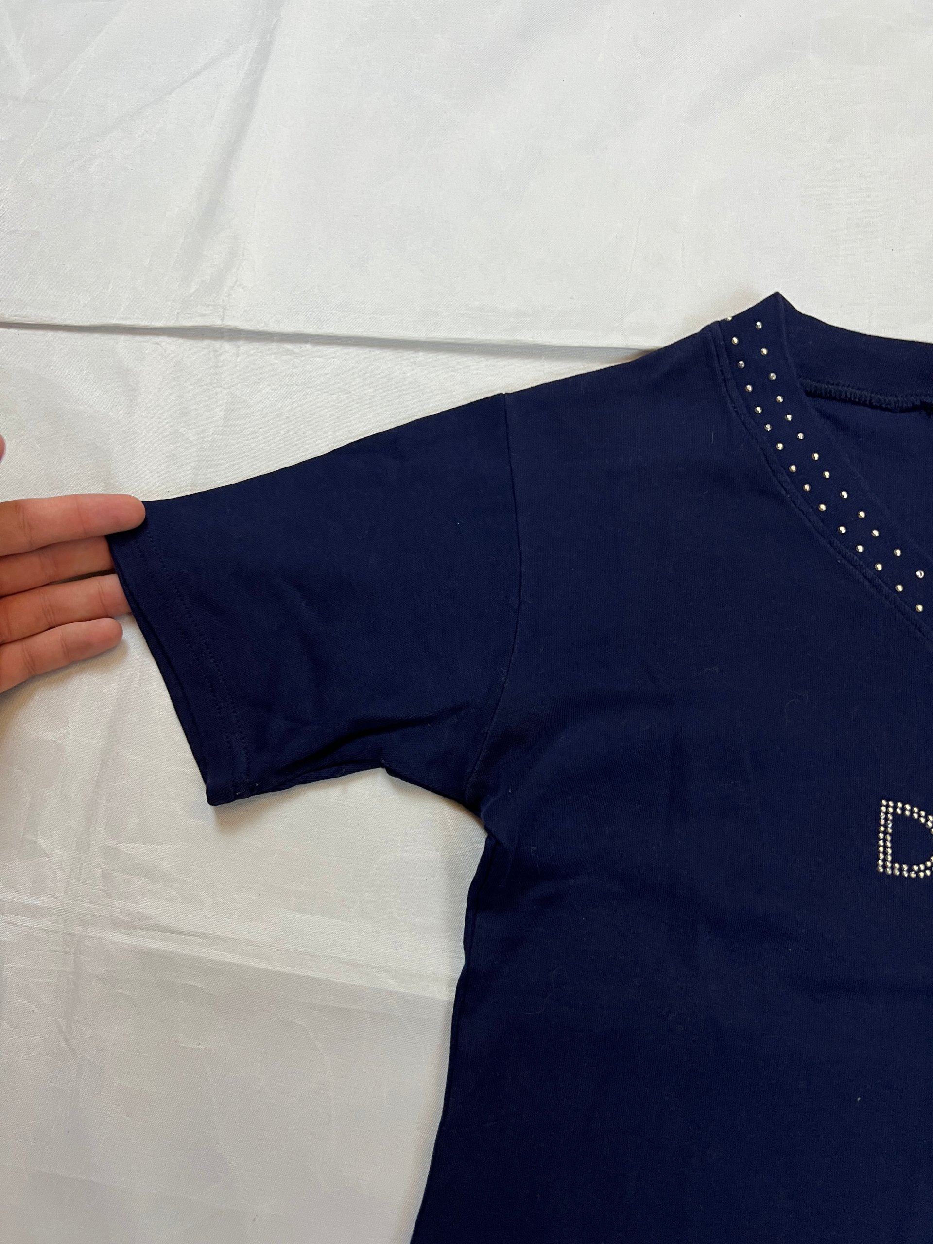 D&G Navy Womens Short Sleeve Studded V-Neck T-Shirt Medium image 4