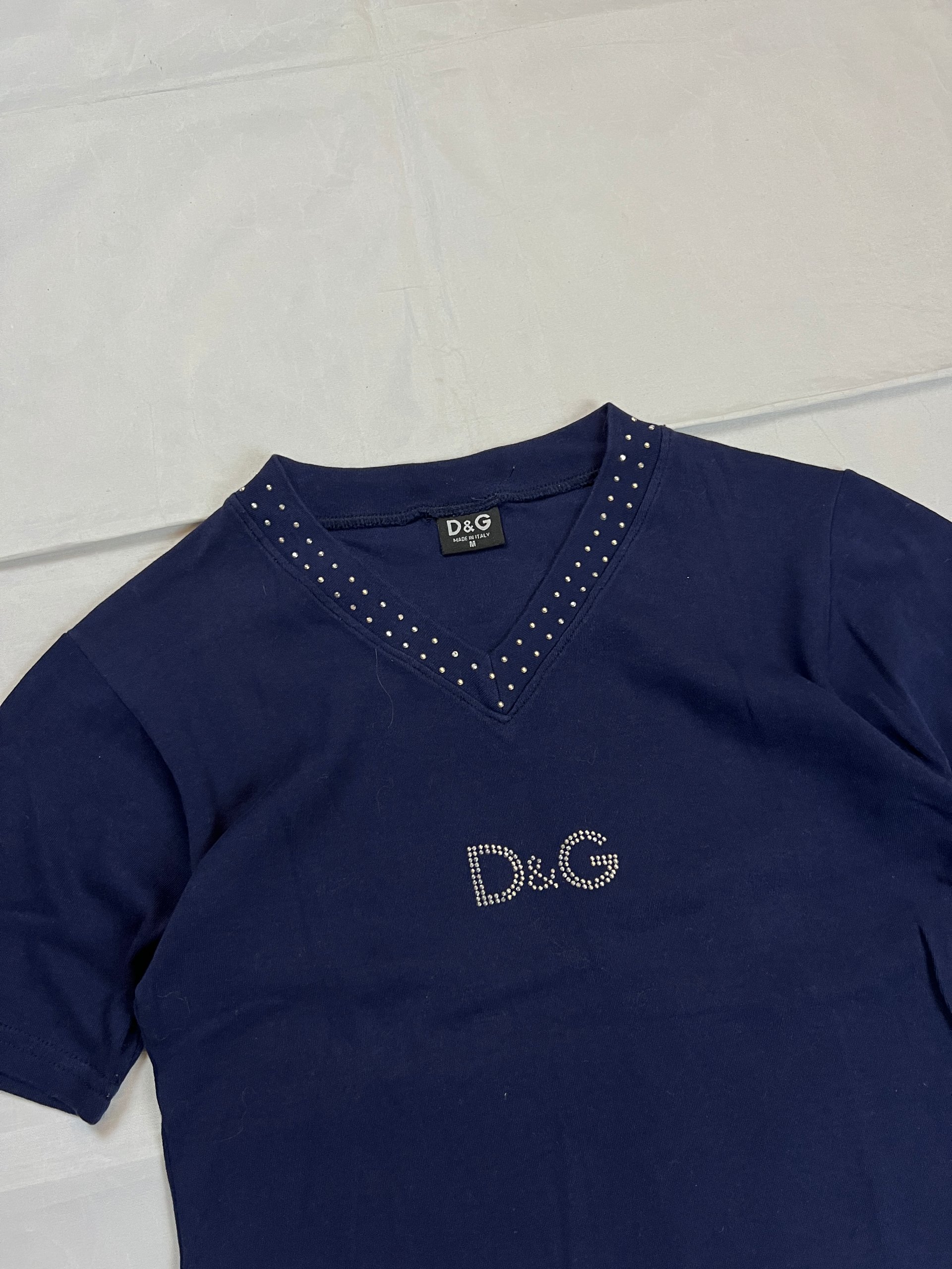 D&G Navy Womens Short Sleeve Studded V-Neck T-Shirt Medium image 5