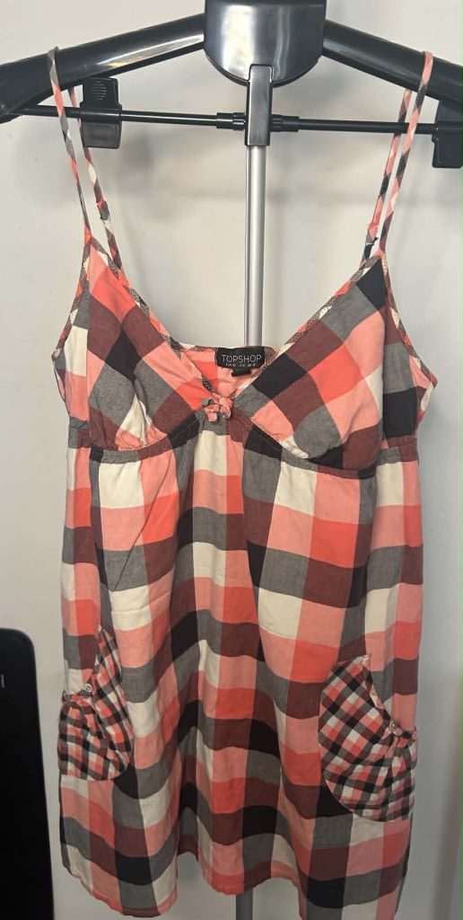 Topshop Women's Multi-Colour Checked Cotton Cami Dress UK 12