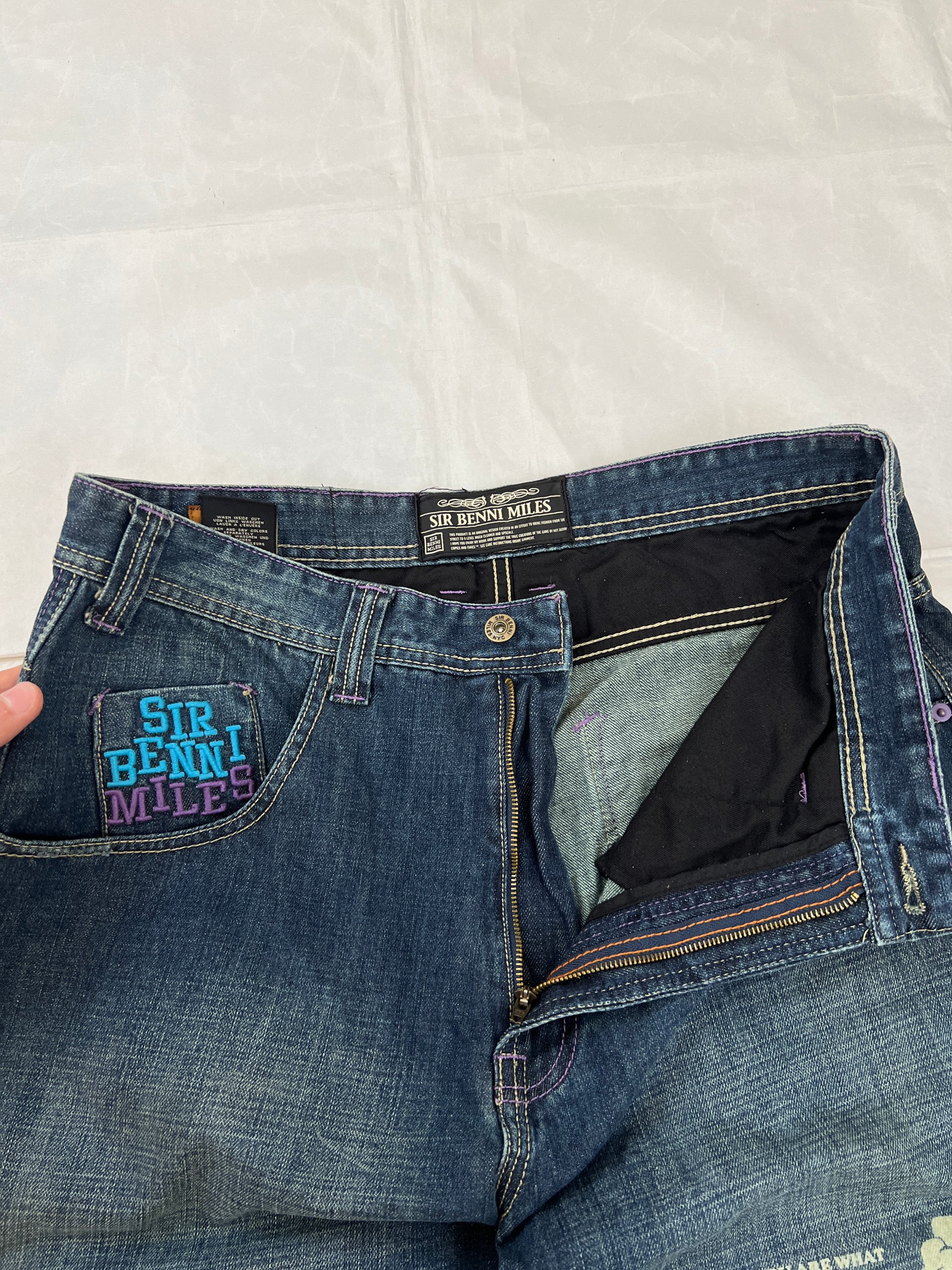 Sir Benni Miles Blue Denim Shorts Large with Embroidered Logo image 3