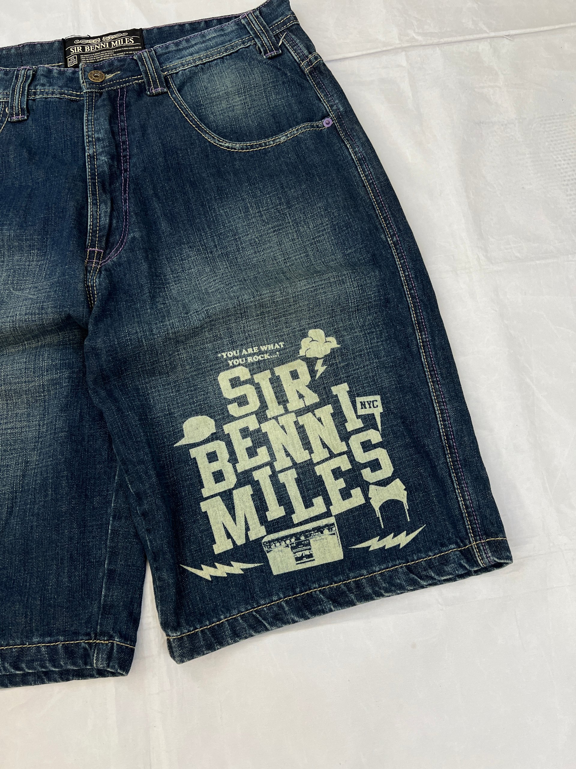Sir Benni Miles Blue Denim Shorts Large with Embroidered Logo image 6