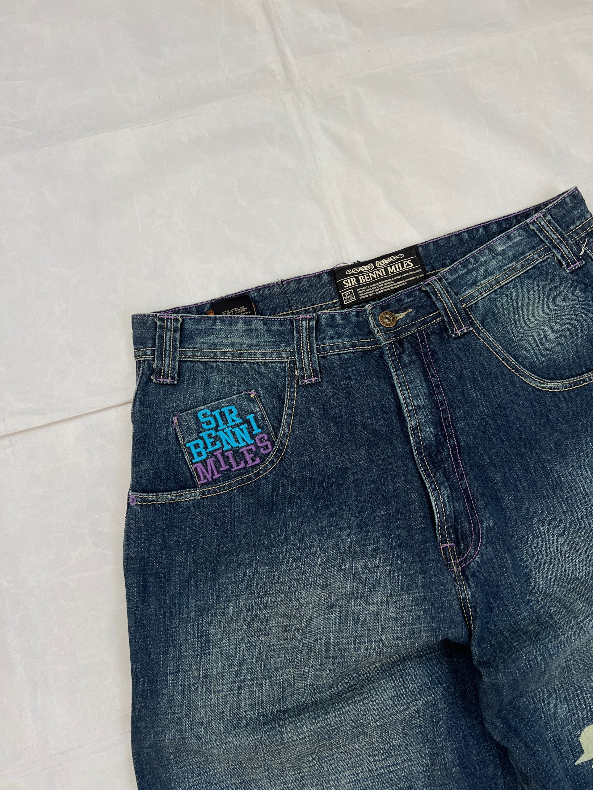 Sir Benni Miles Blue Denim Shorts Large with Embroidered Logo image 7