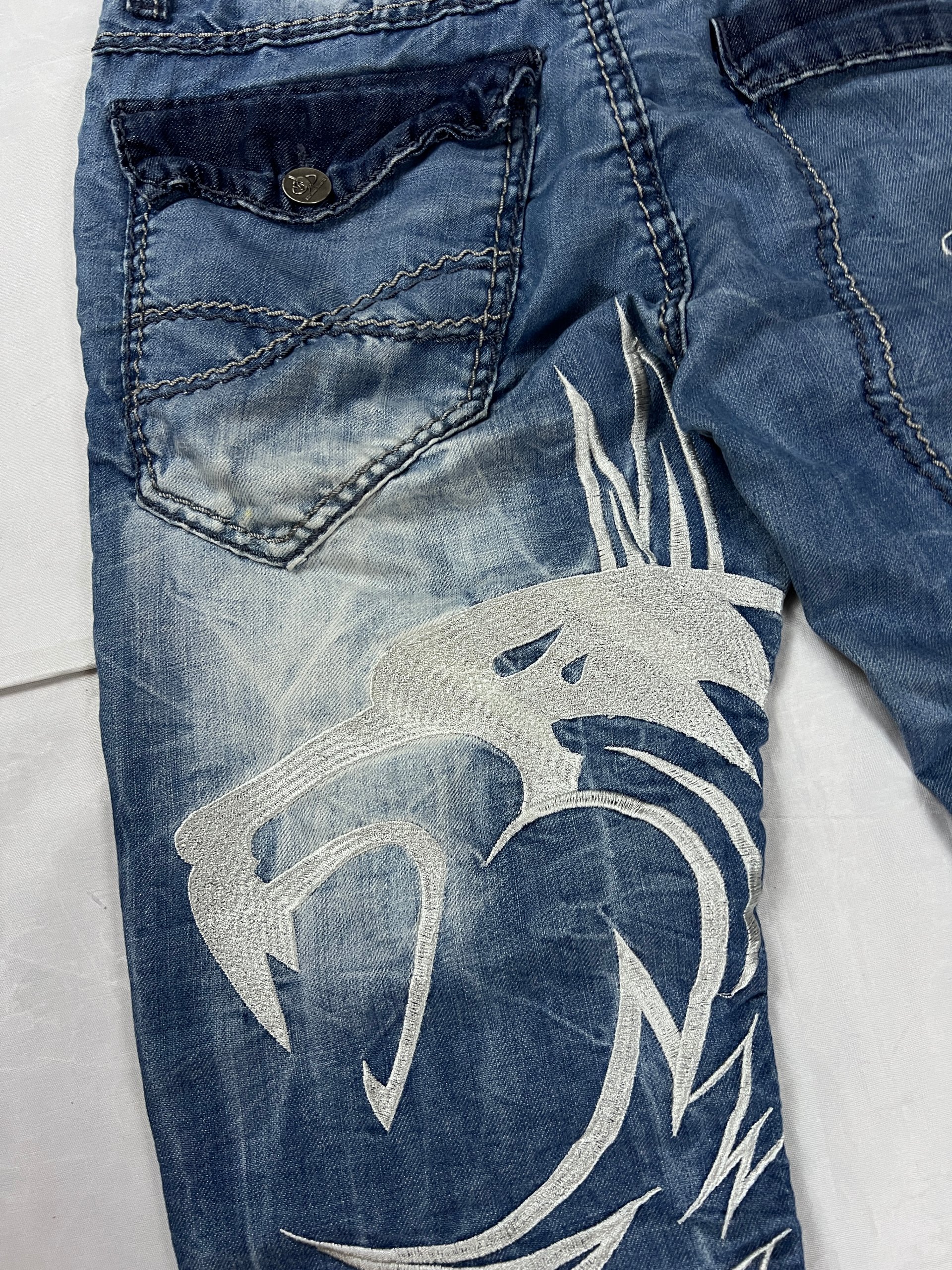 KJM Blue Embroidered Denim Jeans 31 Waist Men's image 4