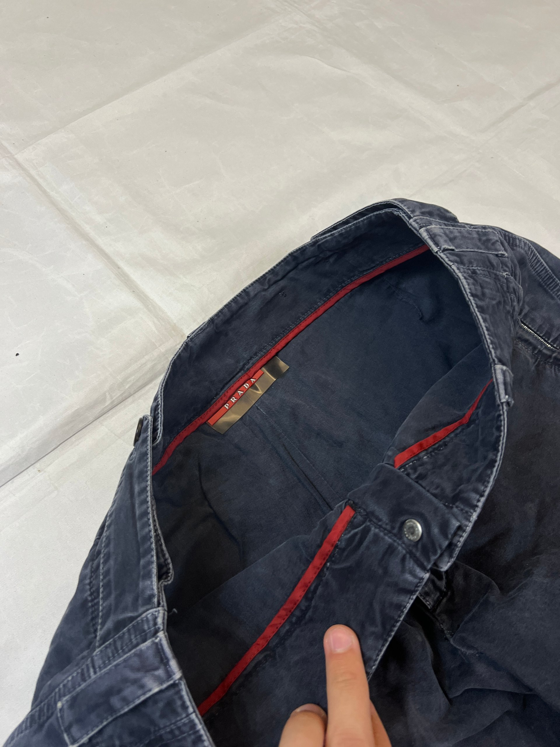 Prada Men's Washed Navy Cargo Trousers Size 50 Cotton image 4