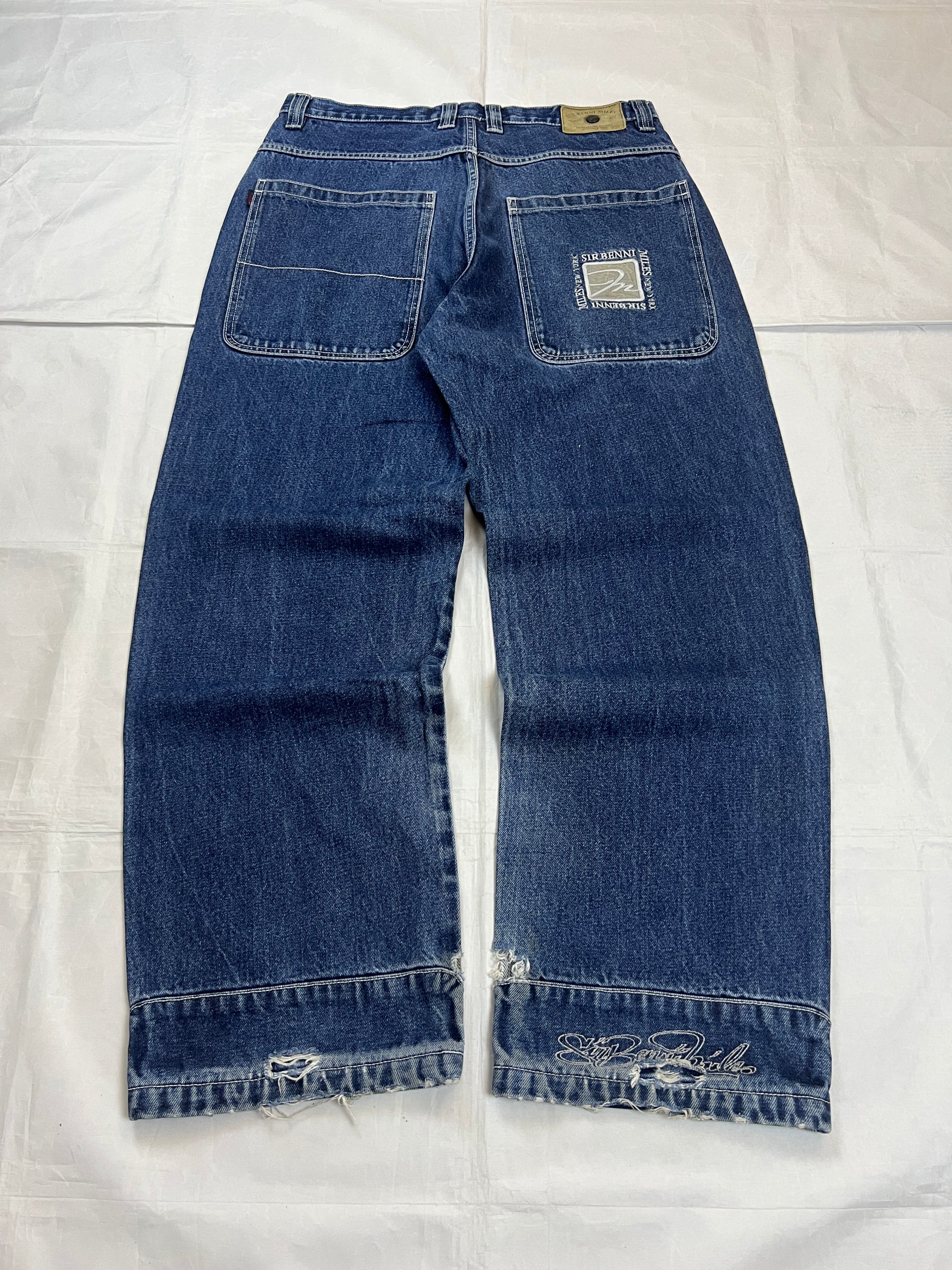 Sir Benni Miles Men's Blue Denim Jeans 34 Distressed Wide Leg