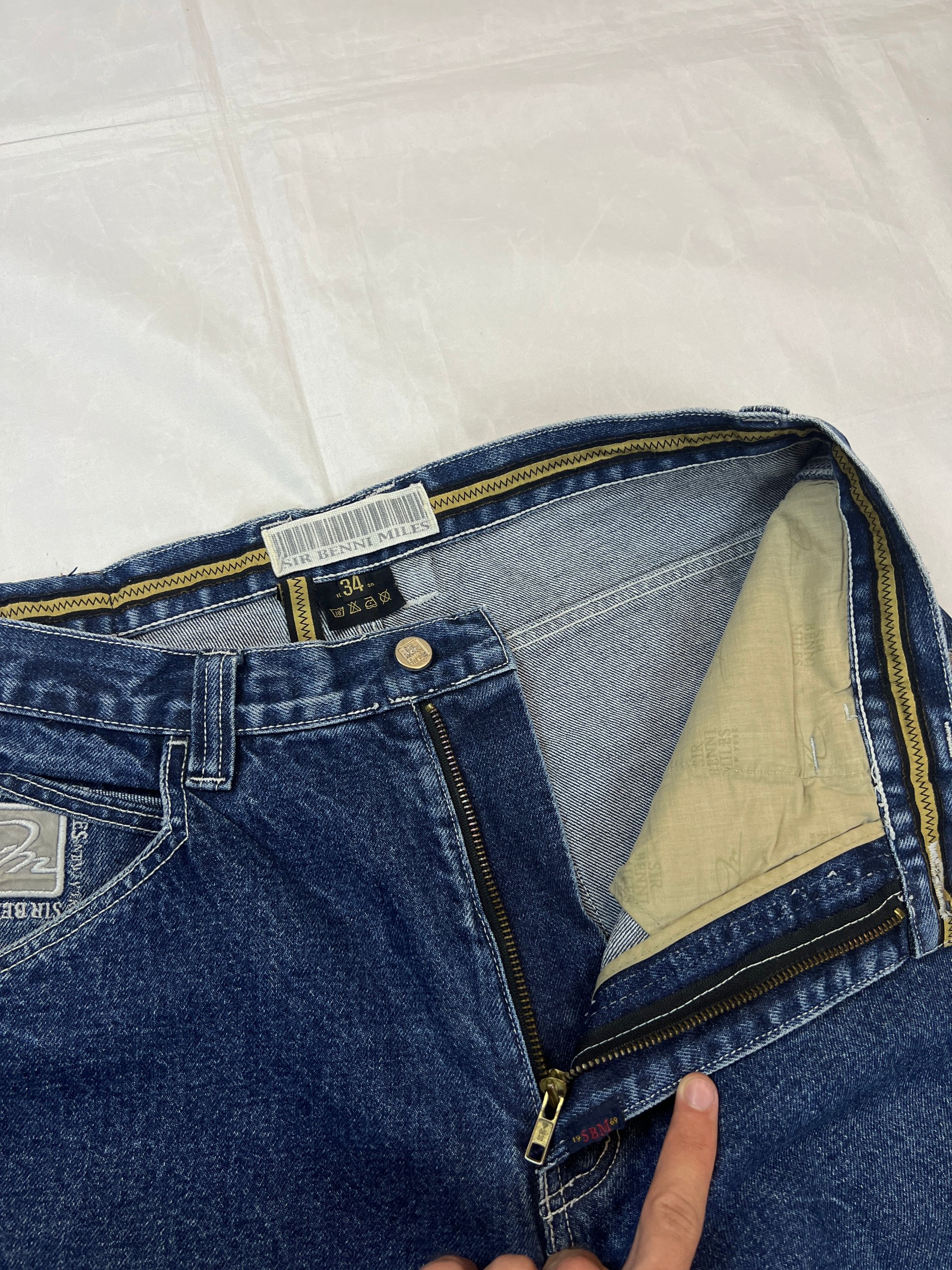 Sir Benni Miles Men's Blue Denim Jeans 34 Distressed Wide Leg image 3