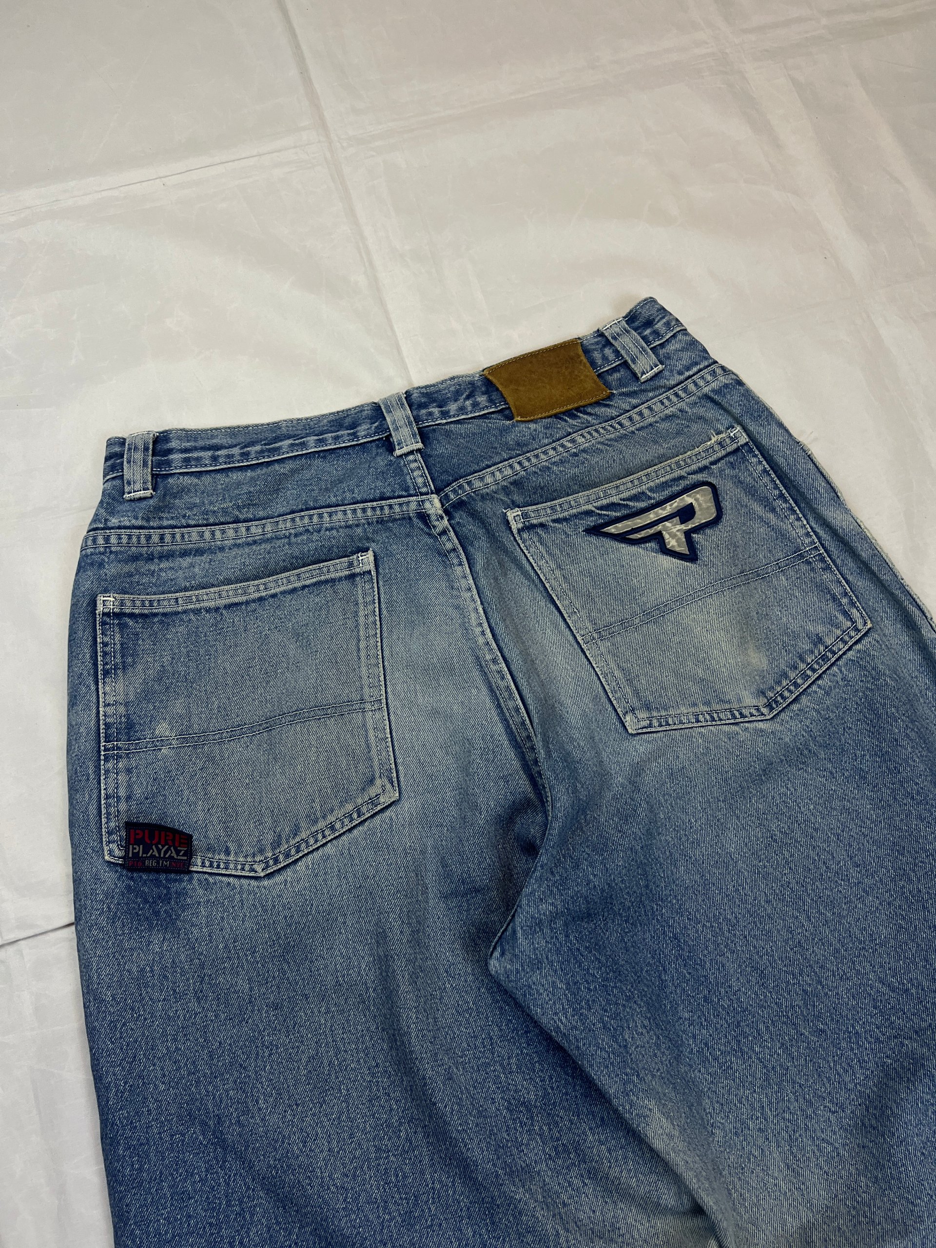 Pure Playaz Blue Denim Jeans W36 Distressed Ripped image 3