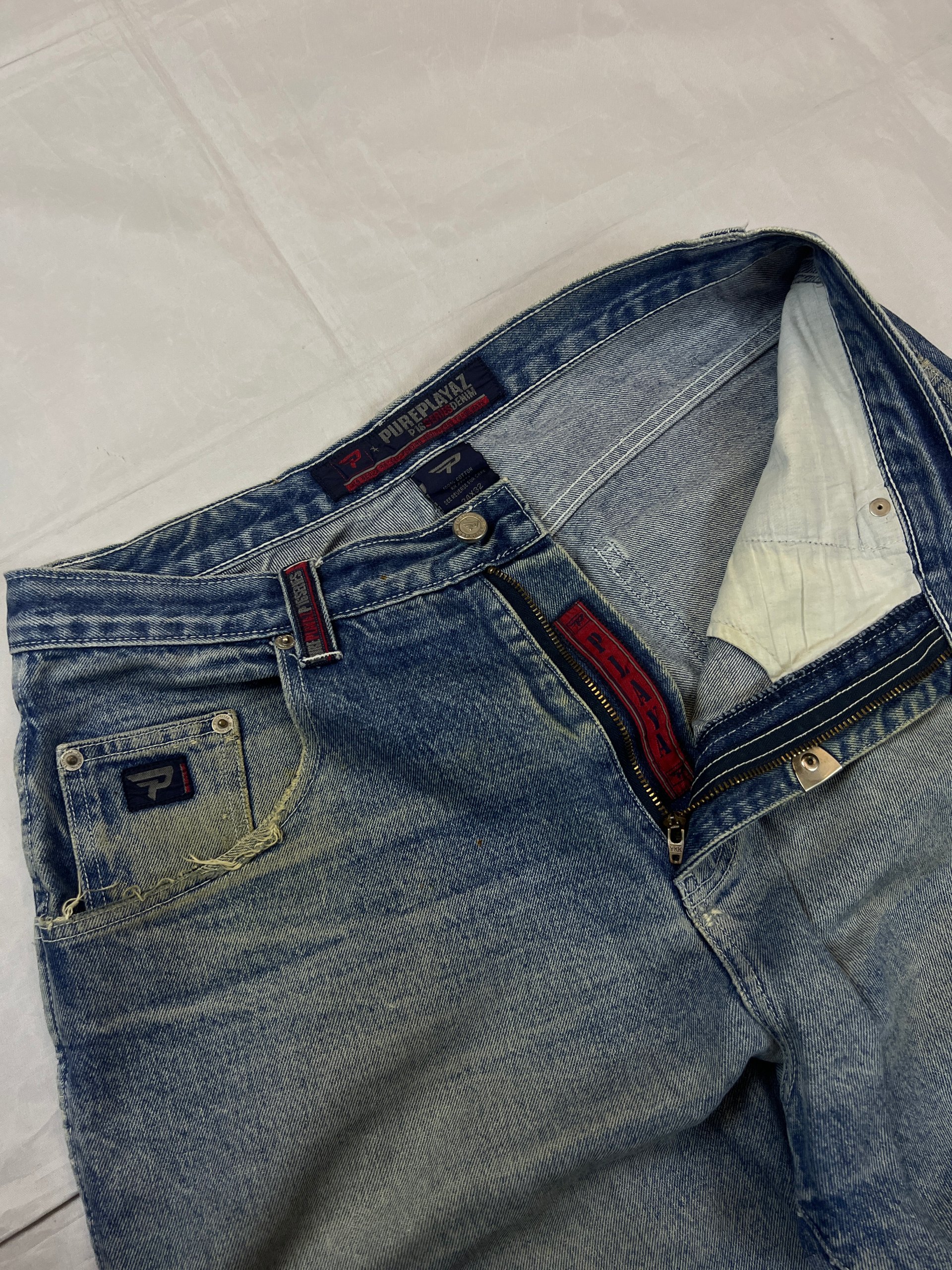 Pure Playaz Blue Denim Jeans W36 Distressed Ripped image 4