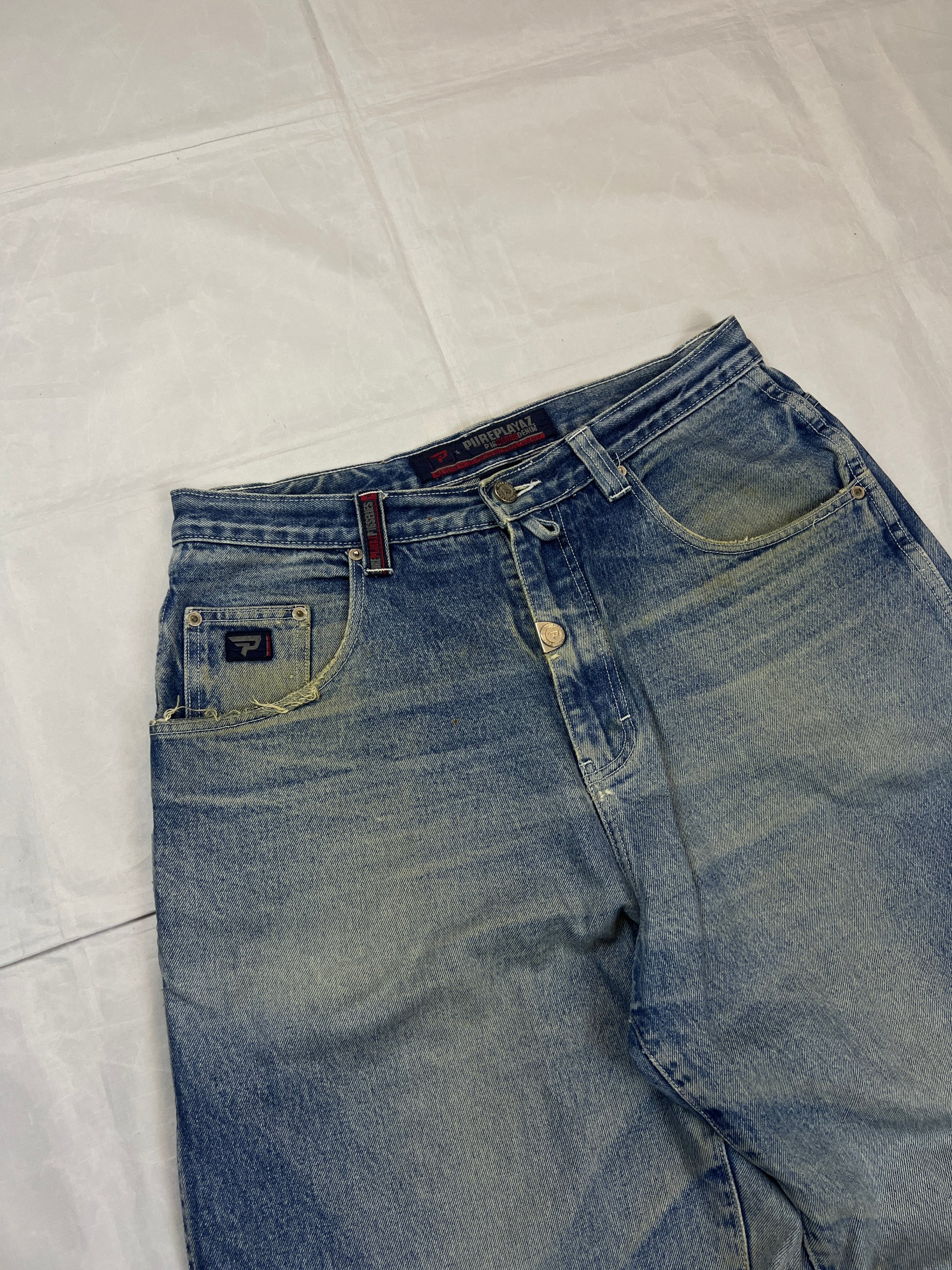 Pure Playaz Blue Denim Jeans W36 Distressed Ripped image 5
