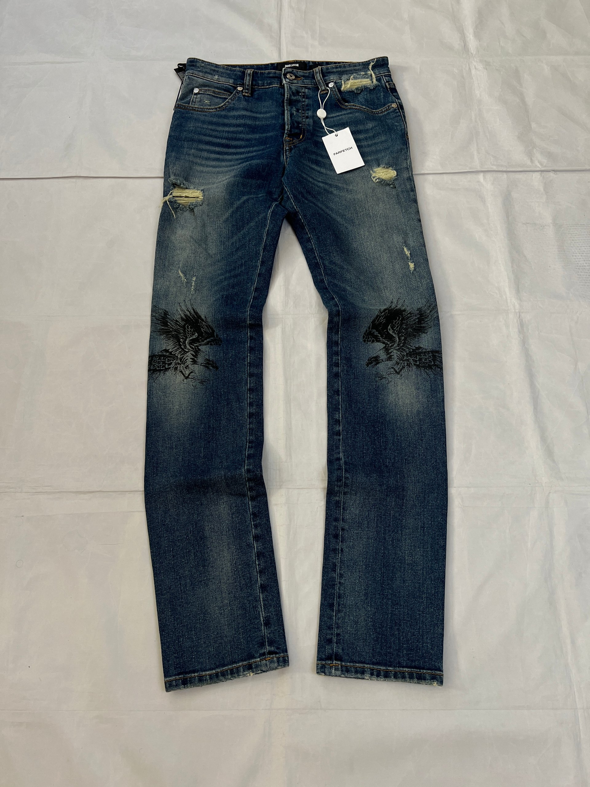 Just Cavalli Blue Distressed Denim Jeans UK 10 Super Slim