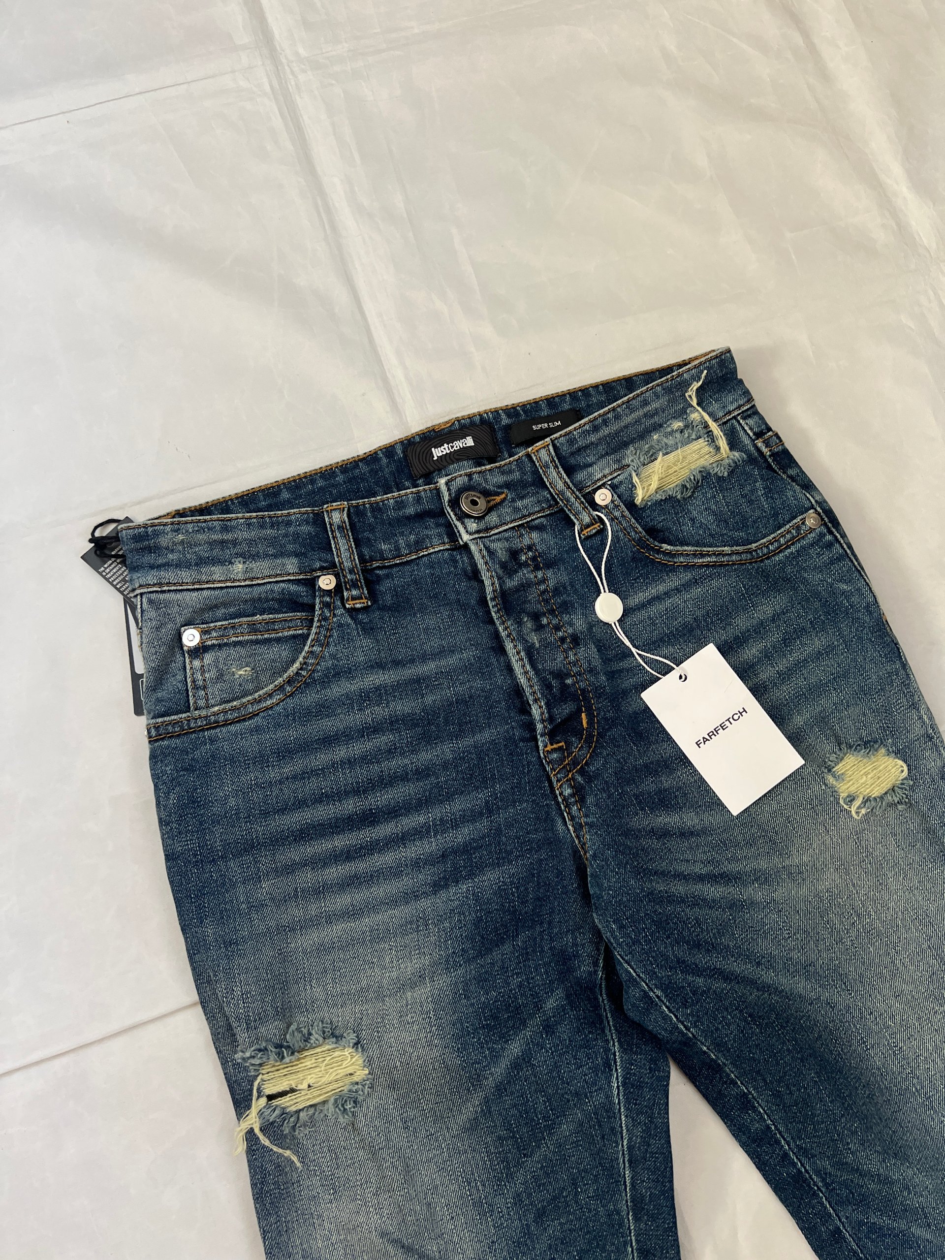 Just Cavalli Blue Distressed Denim Jeans UK 10 Super Slim image 3