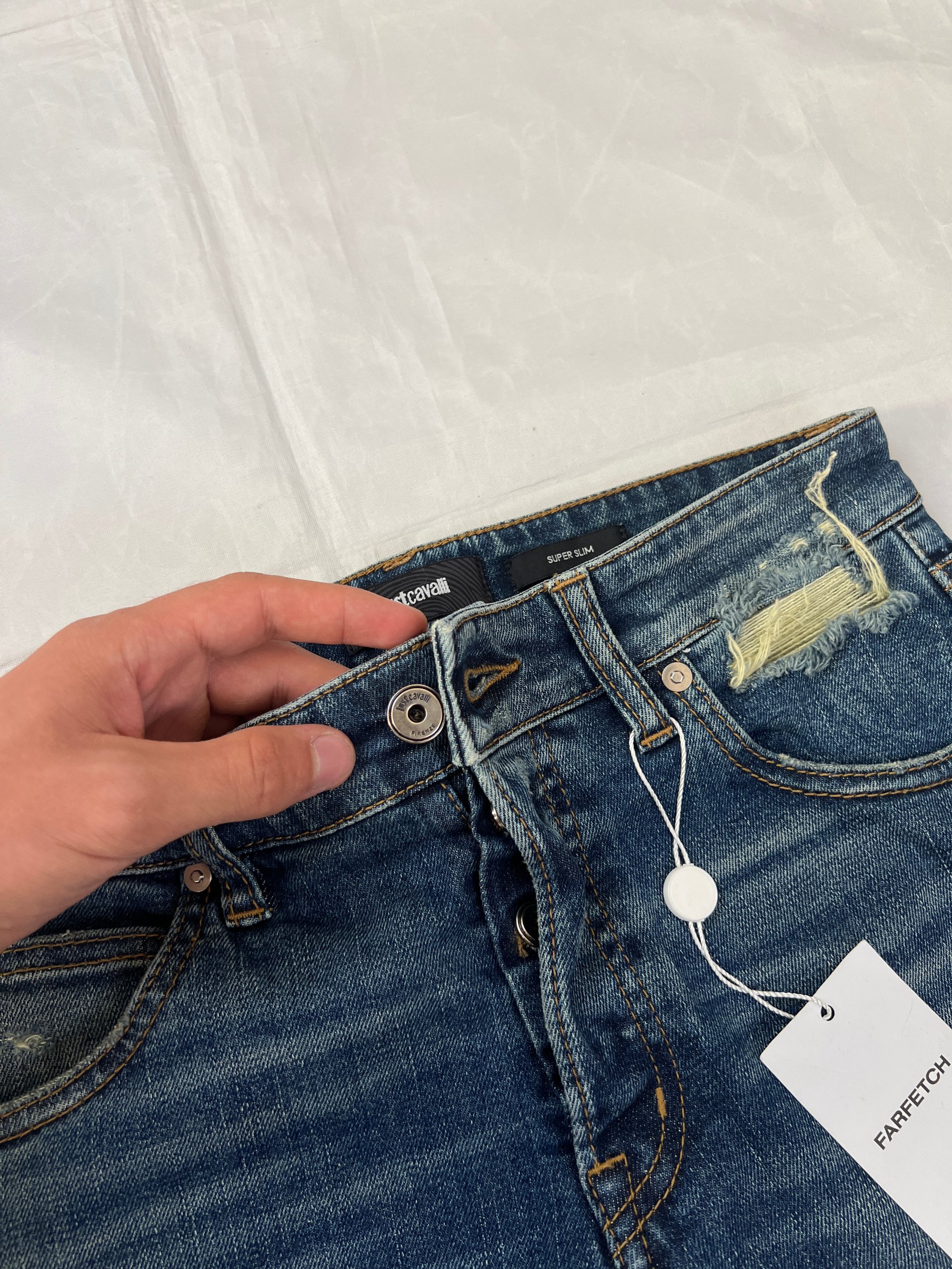 Just Cavalli Blue Distressed Denim Jeans UK 10 Super Slim image 7