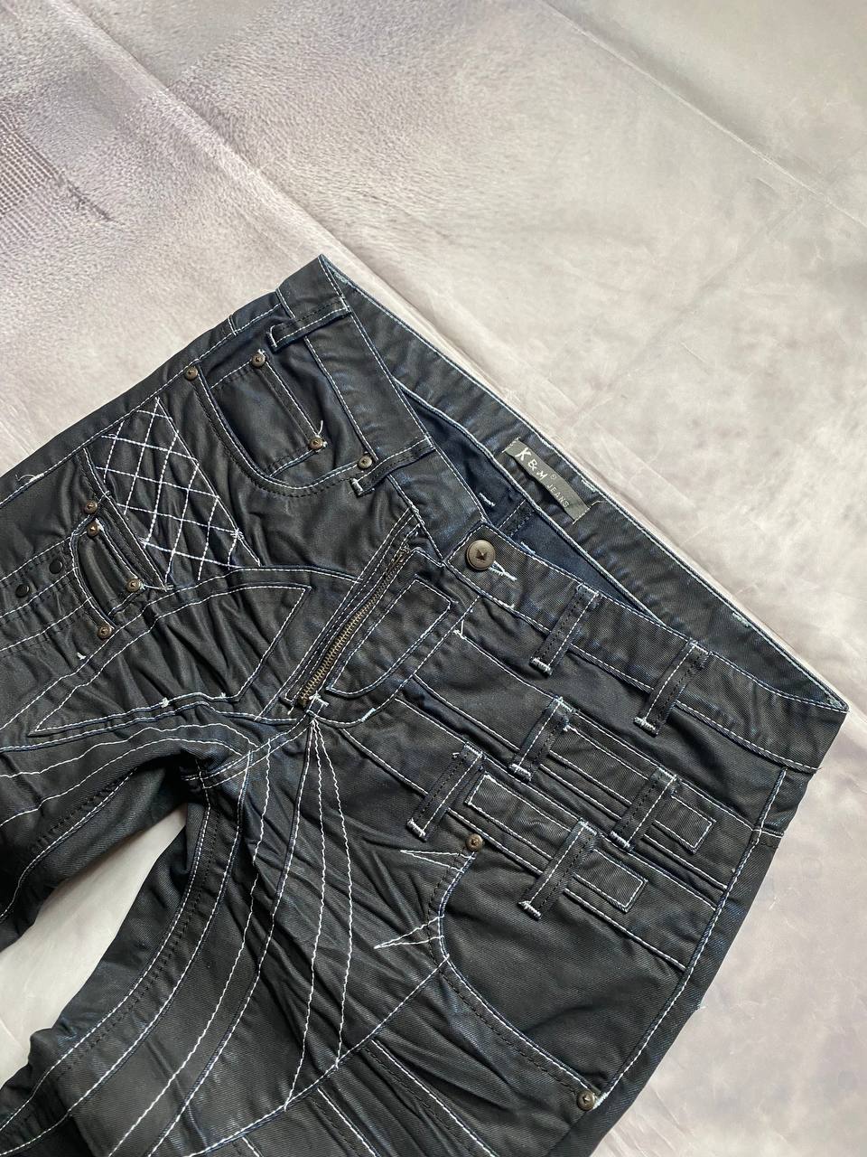 K&M Black Jeans Size 38 Detailed Stitching Men image 6