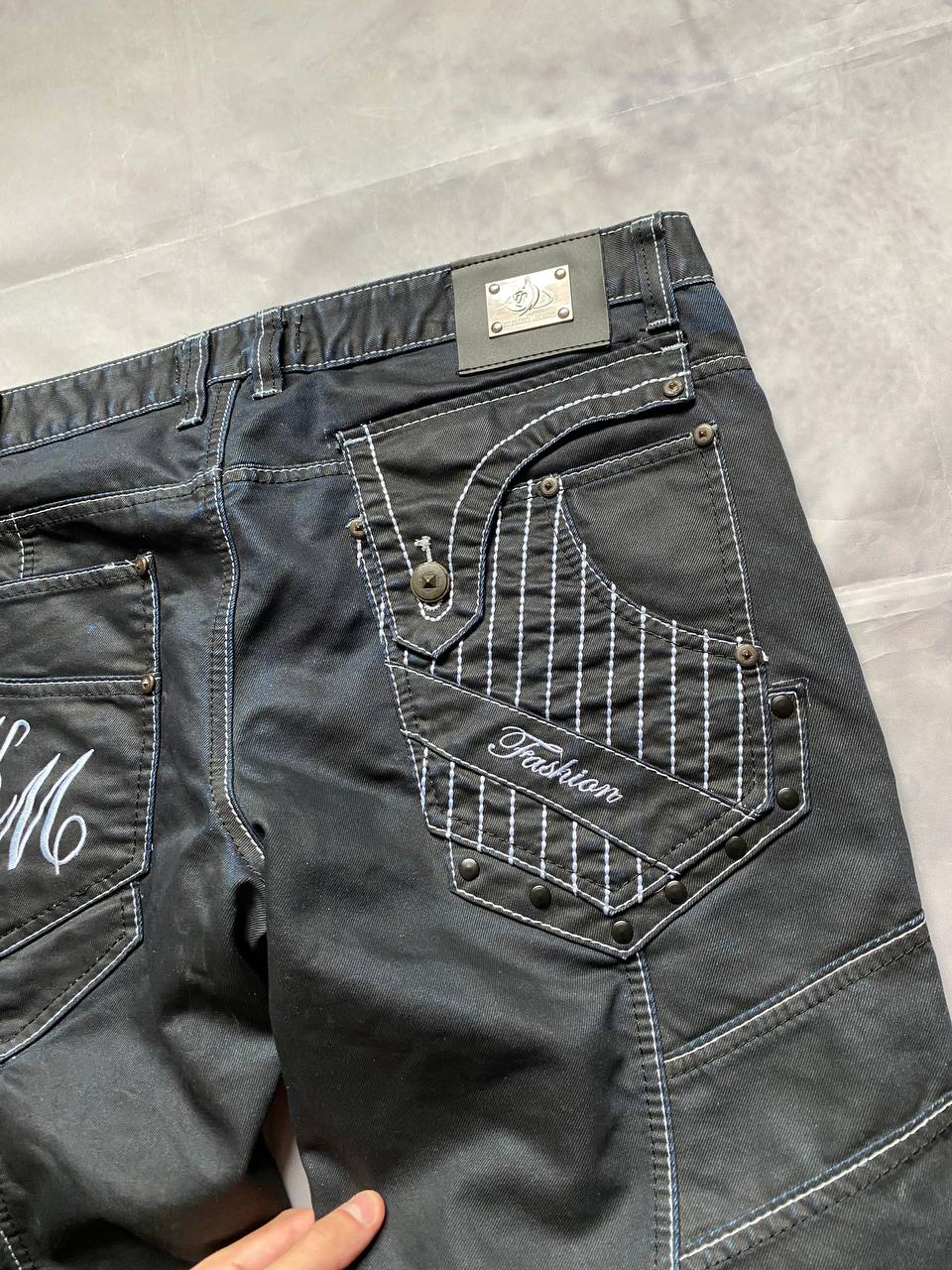 K&M Black Jeans Size 38 Detailed Stitching Men image 10