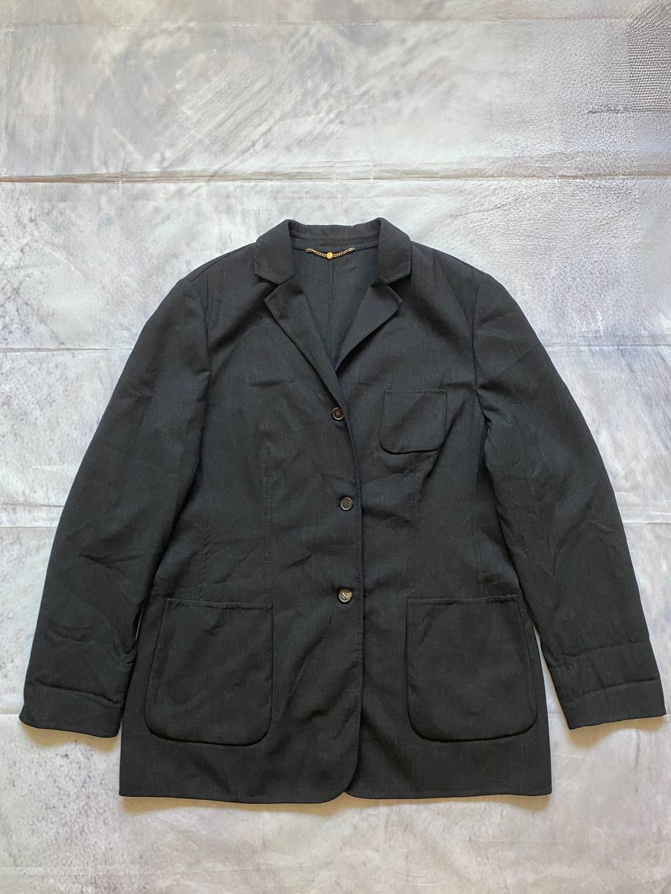 Beams Black Cotton Linen Blazer Large Padded Shoulder