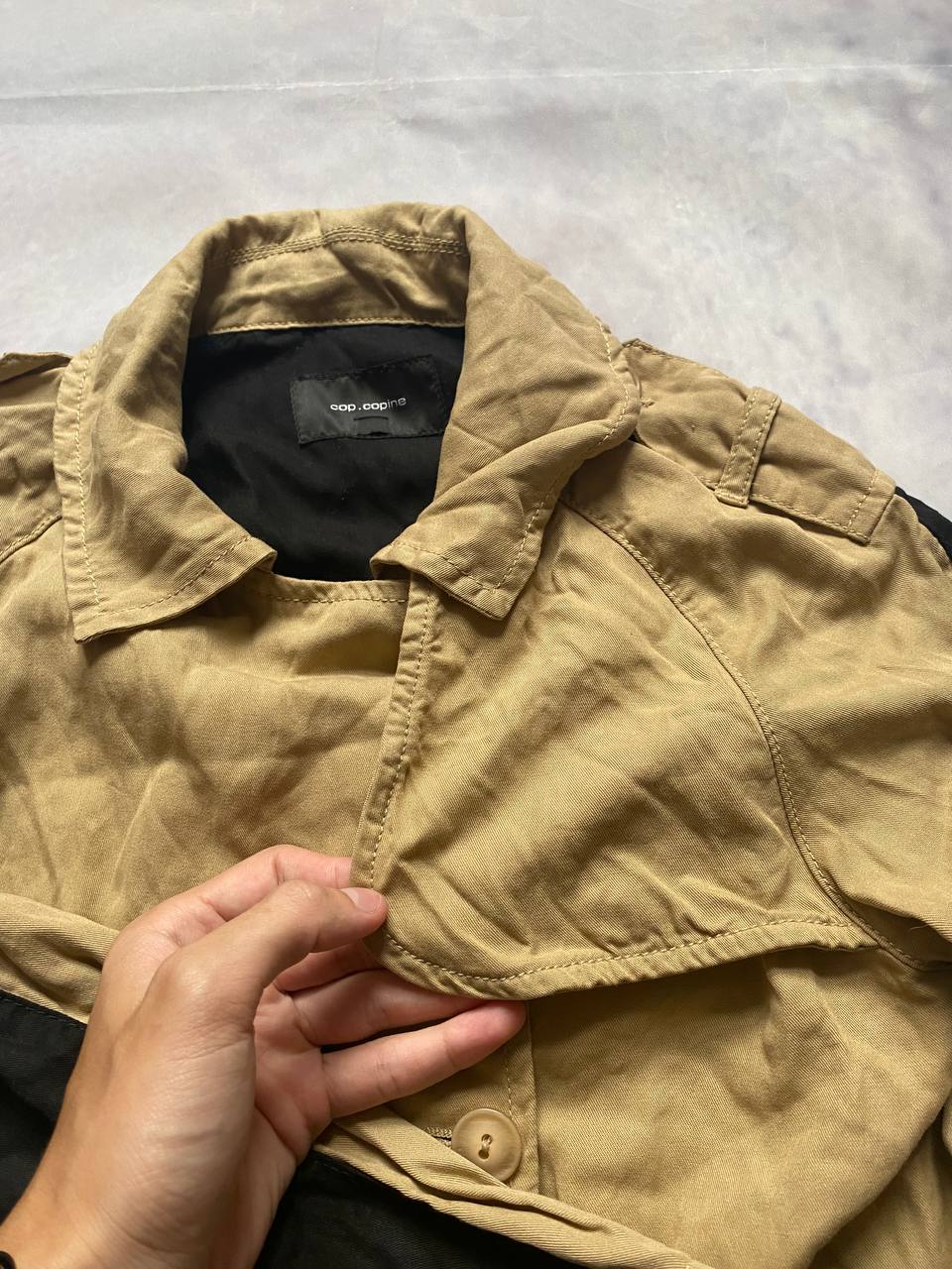 Cop.Copine Beige & Black Lyocell Trench Coat image 4