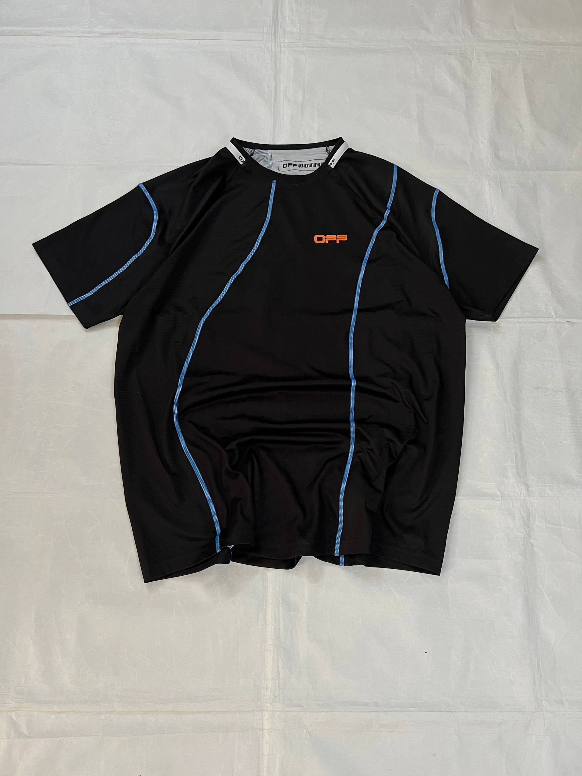 OFF Black & Blue Stitching Technical T-Shirt Large