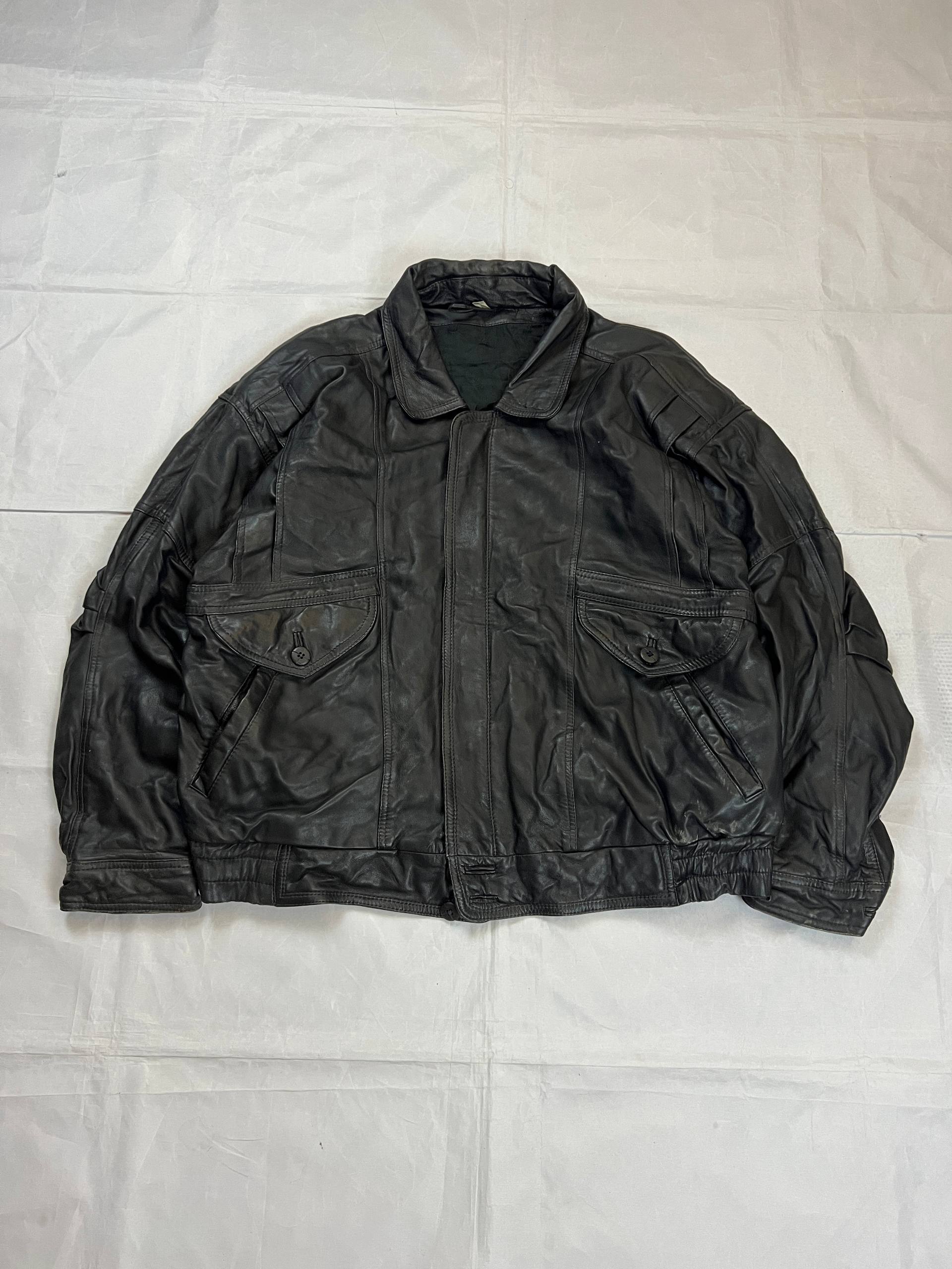 Black Genuine Leather Men's Bomber Jacket Large