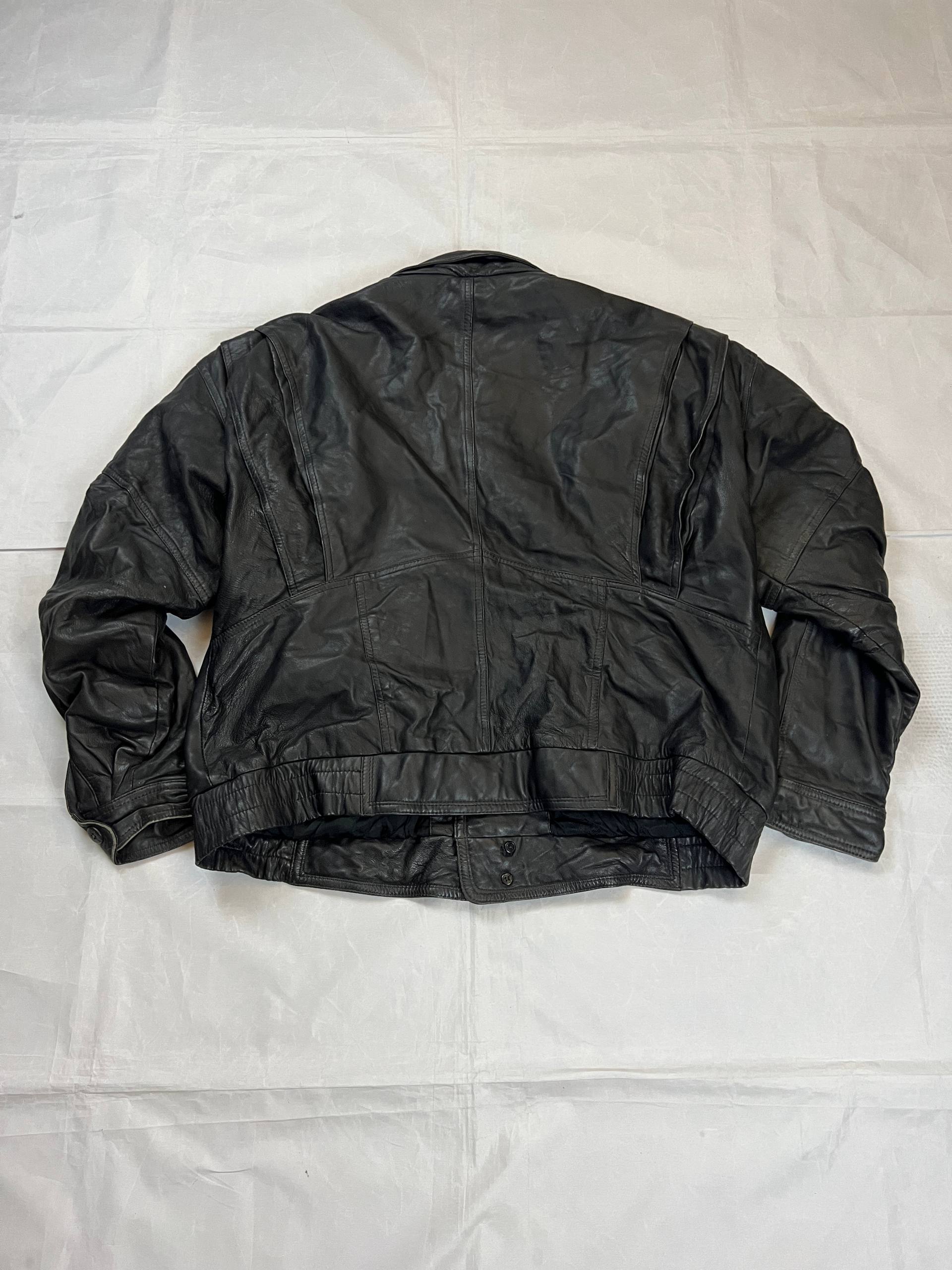 Black Genuine Leather Men's Bomber Jacket Large image 2
