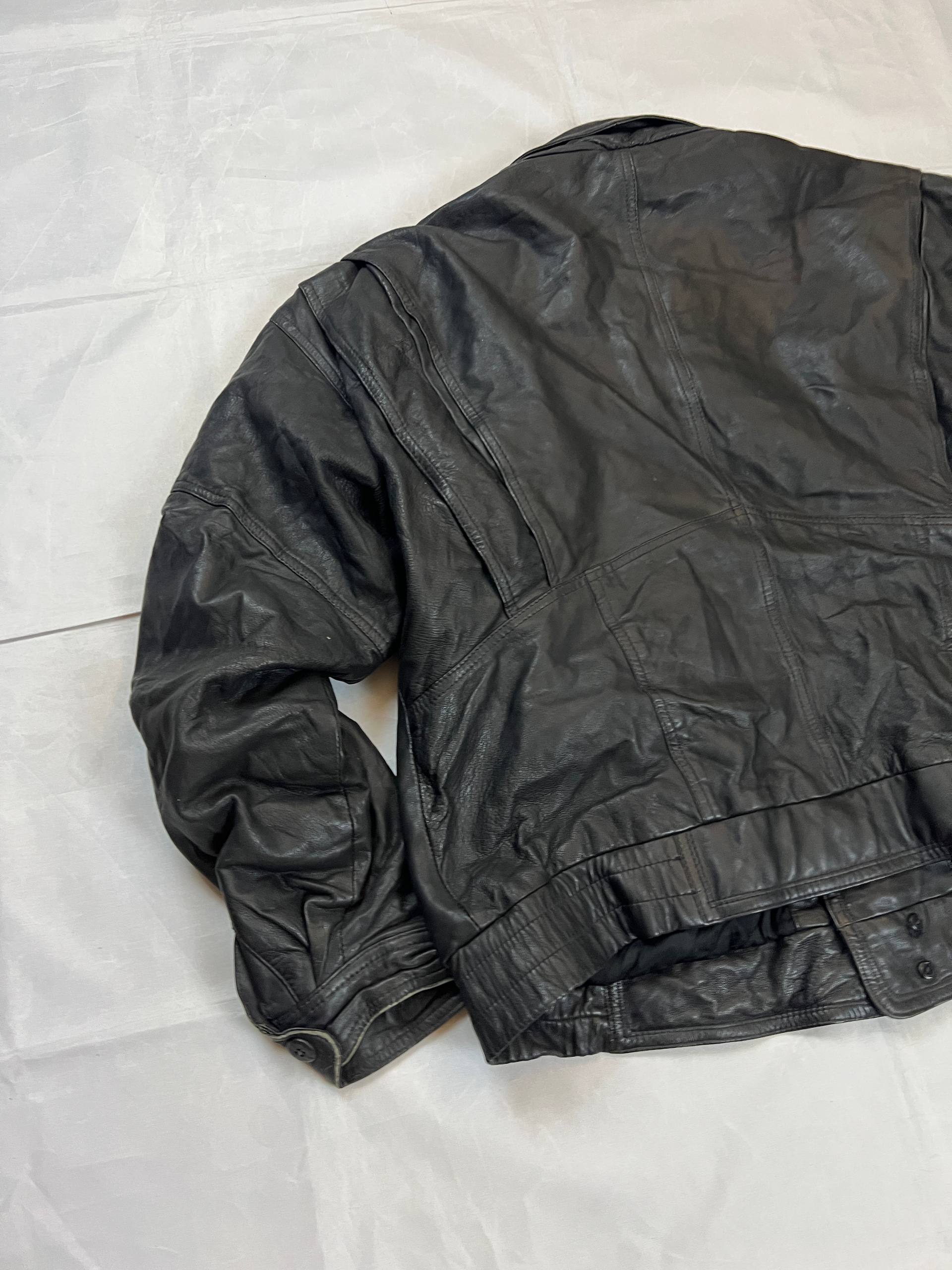 Black Genuine Leather Men's Bomber Jacket Large image 5