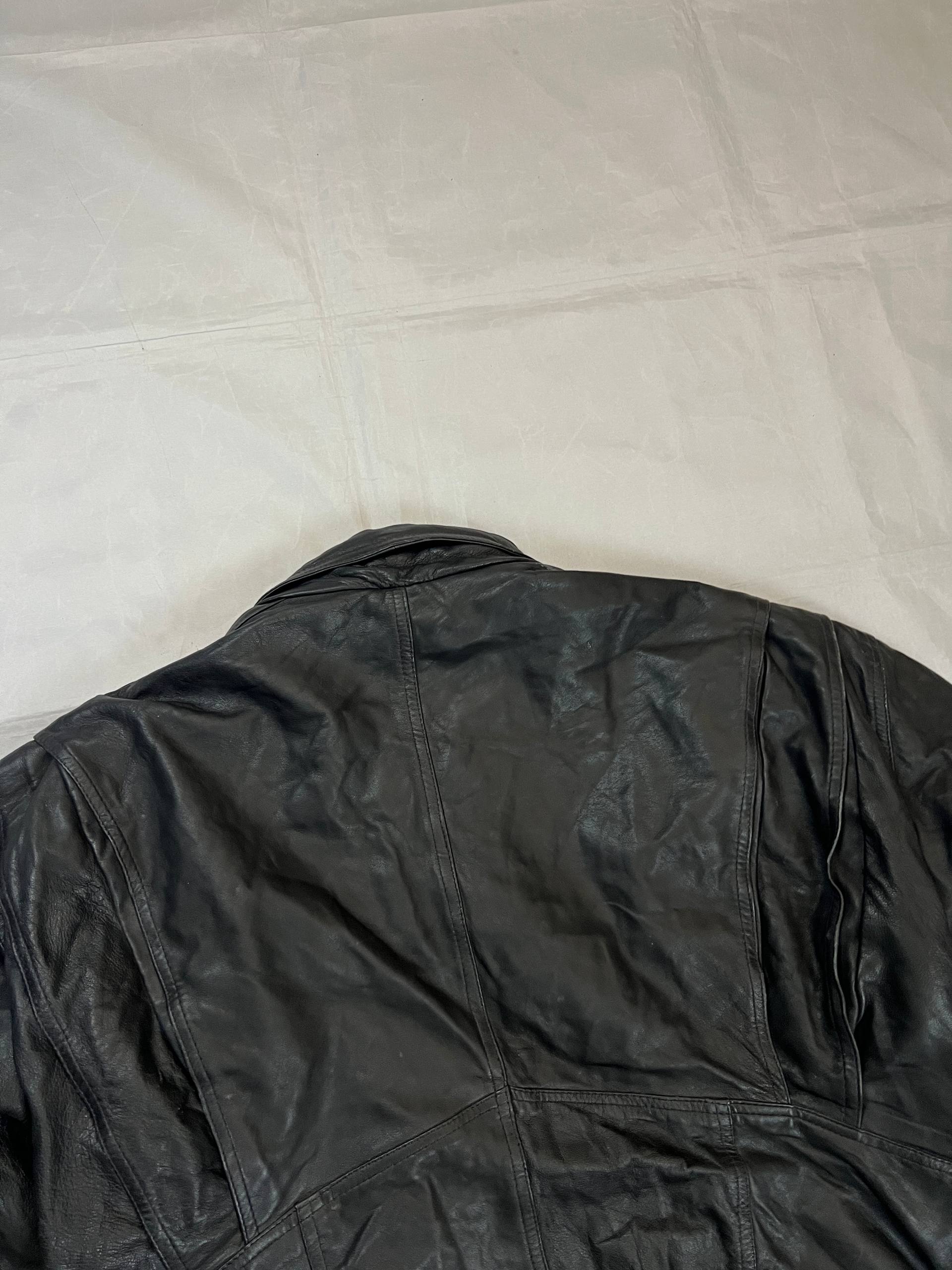 Black Genuine Leather Men's Bomber Jacket Large image 6