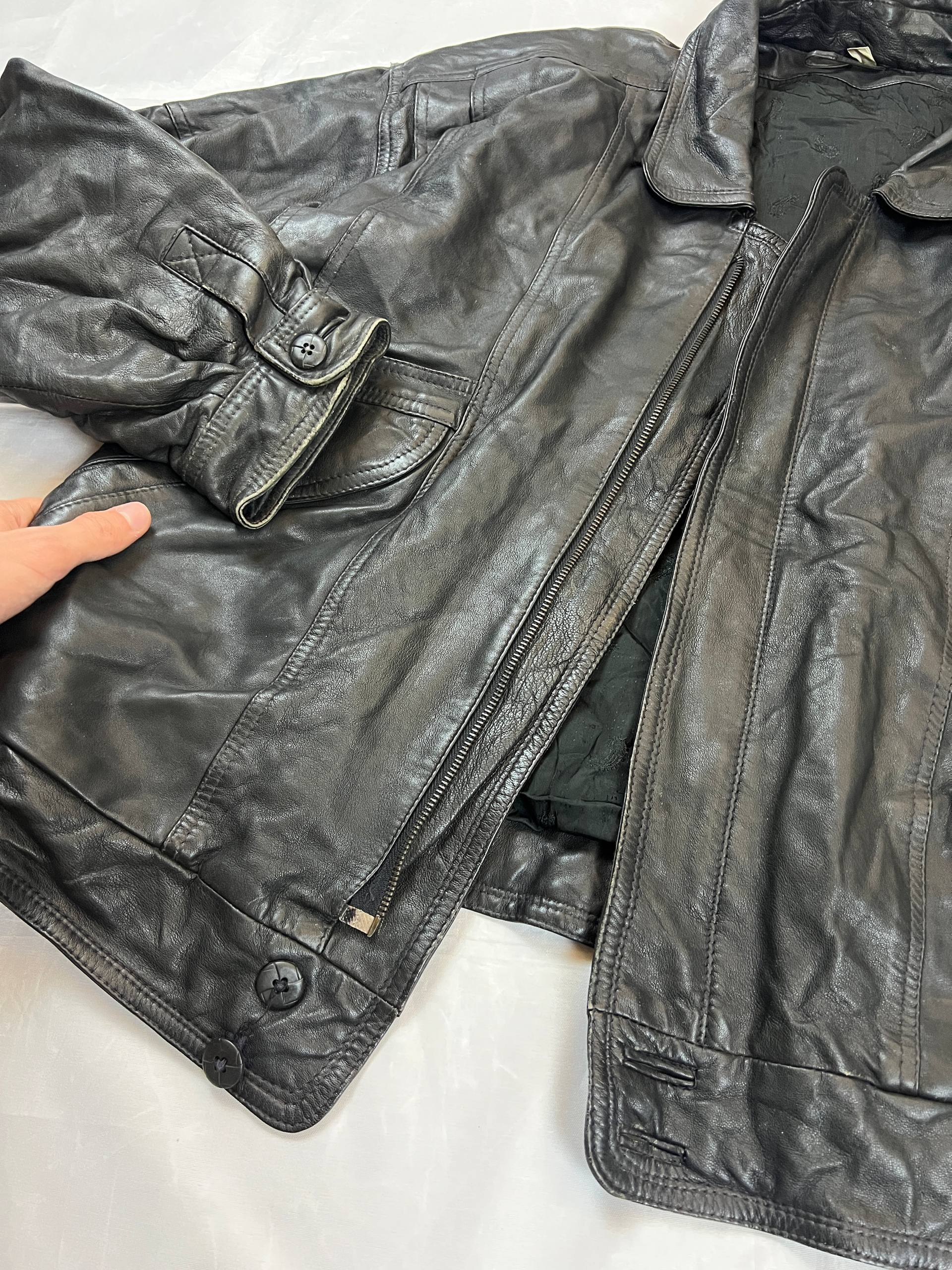 Black Genuine Leather Men's Bomber Jacket Large image 8