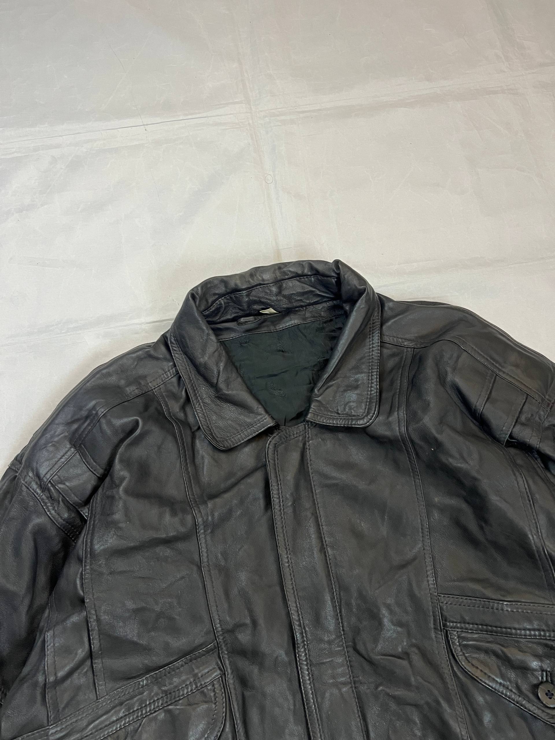 Black Genuine Leather Men's Bomber Jacket Large image 9
