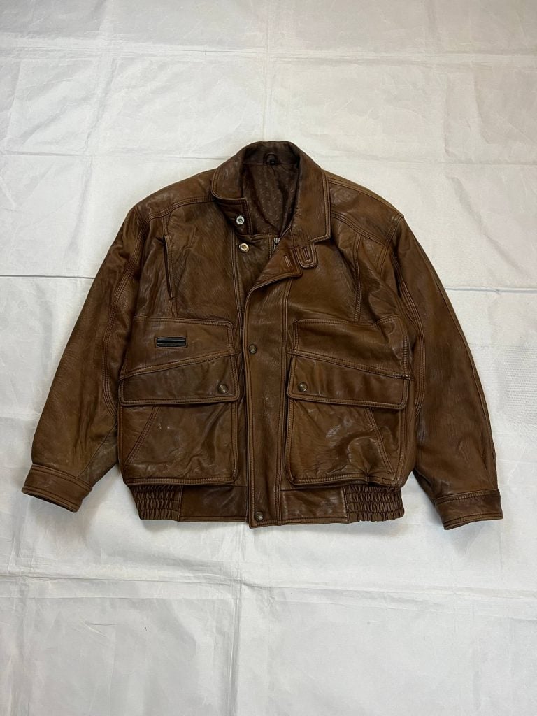 Brown Leather Men's Vintage Bomber Jacket Medium