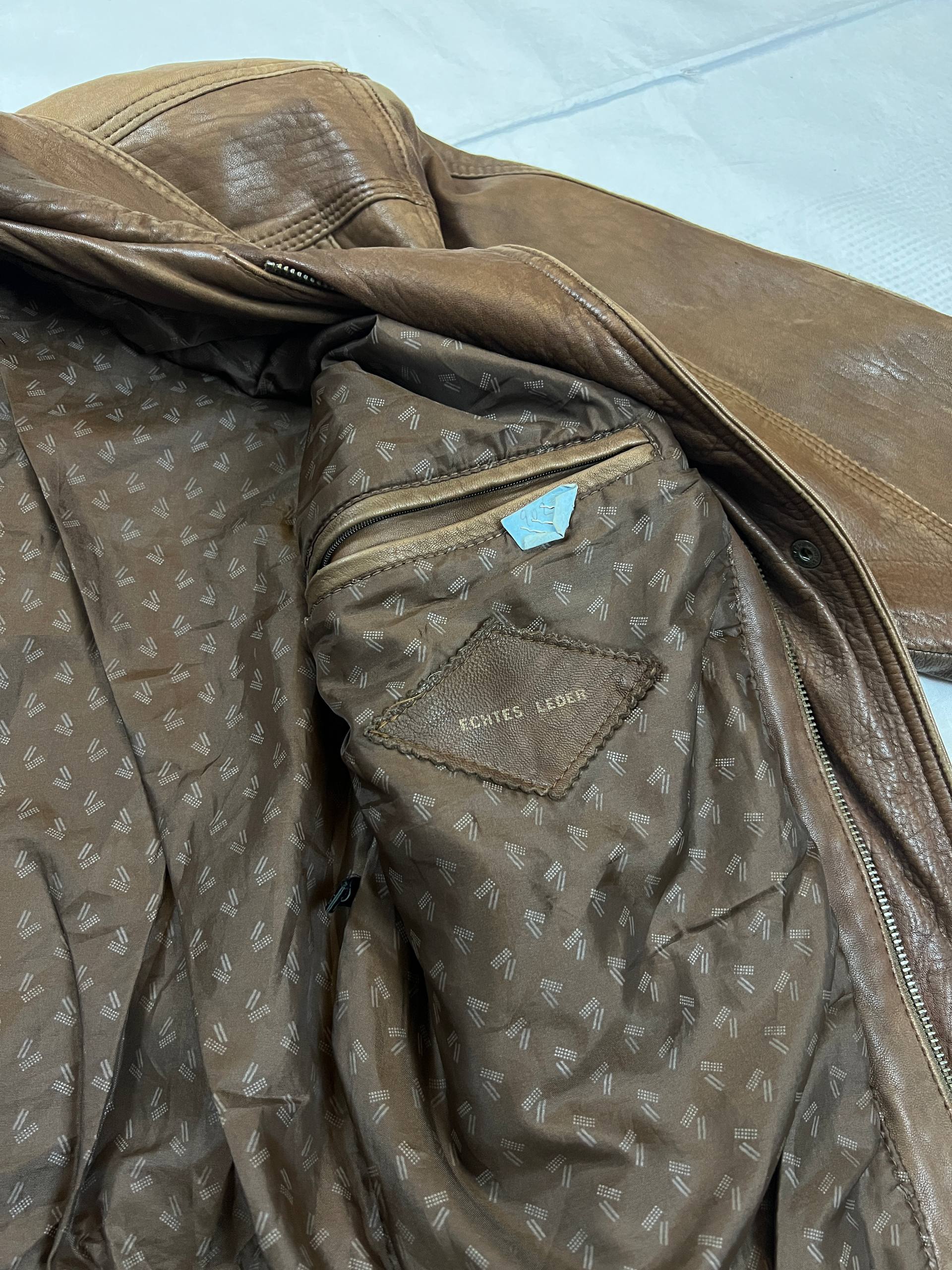 Brown Leather Men's Vintage Bomber Jacket Medium image 10
