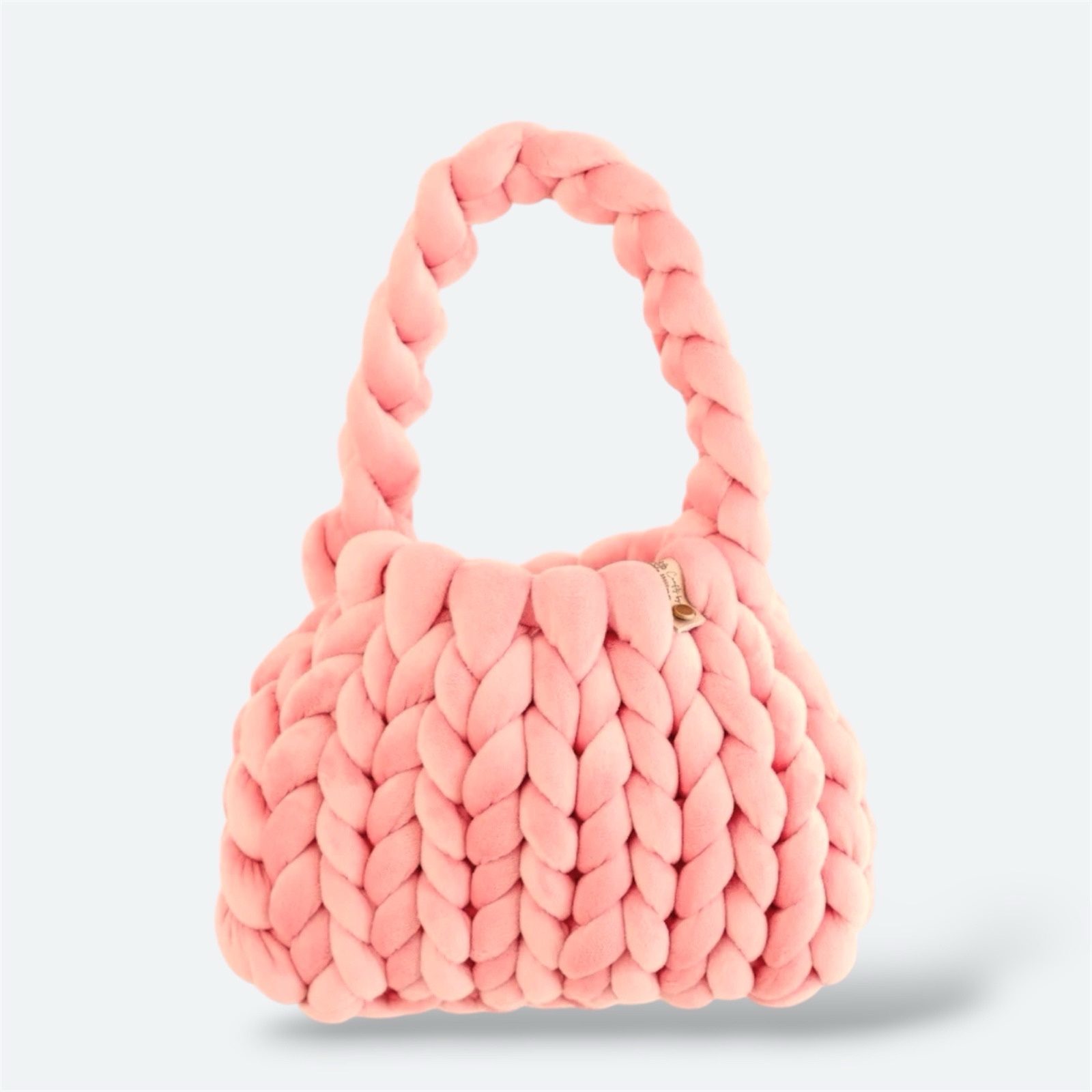 Luxe Chunky Knit Crochet Bag Peach Pink Small Soft Woven Fashion Handbag image 4