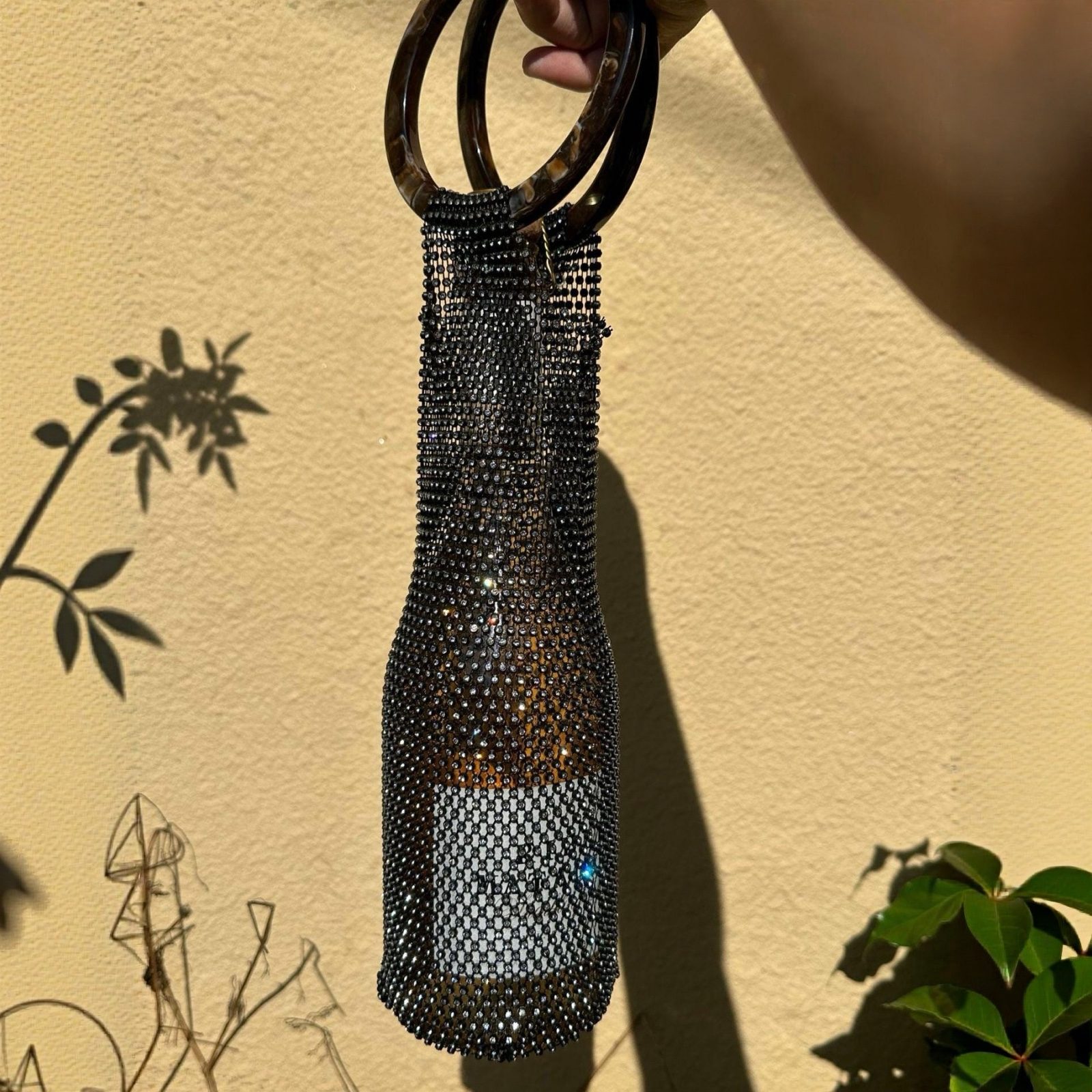 Rhinestone Mesh Y2K Fashion Wine Carry Bag Marble Handles Black Party Gift image 7