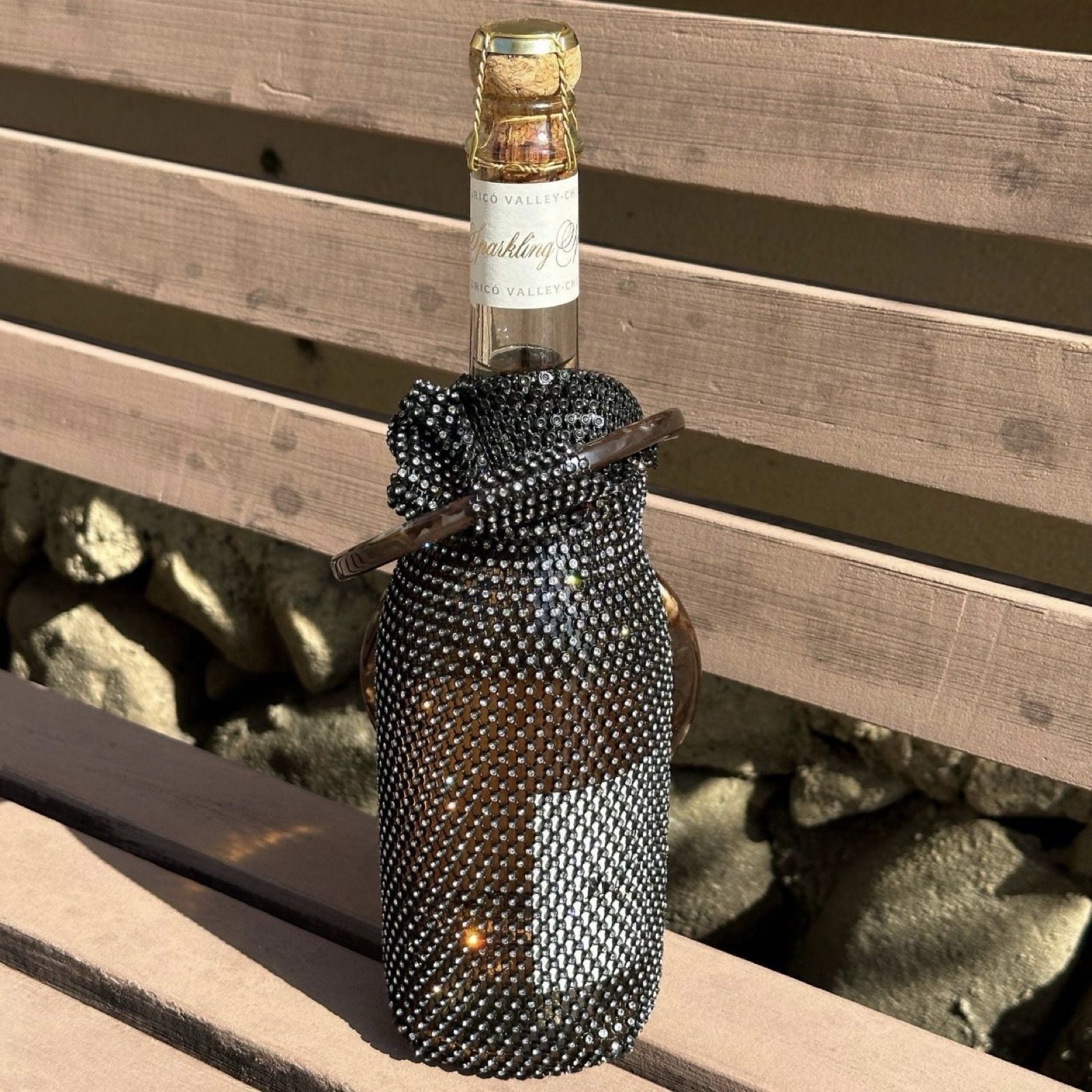 Rhinestone Mesh Y2K Fashion Wine Carry Bag Marble Handles Black Party Gift image 6