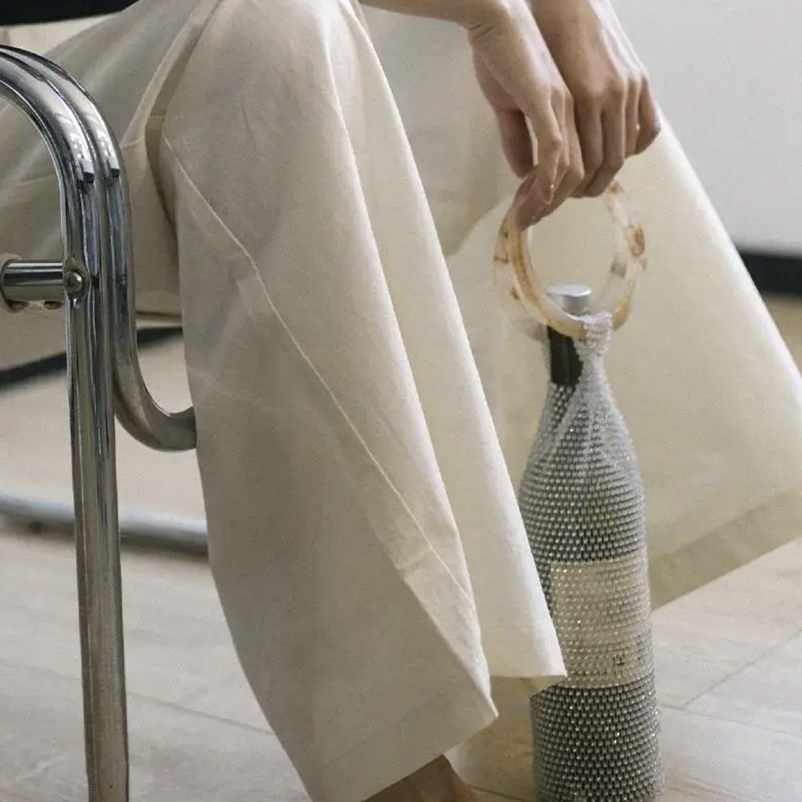 Rhinestone Mesh Y2K Fashion Wine Carry Bag Marble Handles White Wedding Gift image 5