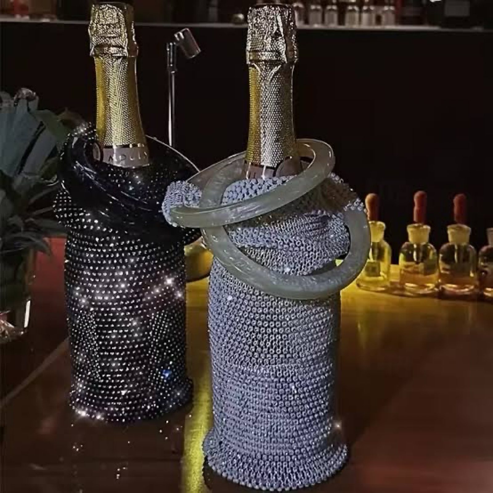 Rhinestone Mesh Y2K Fashion Wine Carry Bag Marble Handles White Wedding Gift image 6