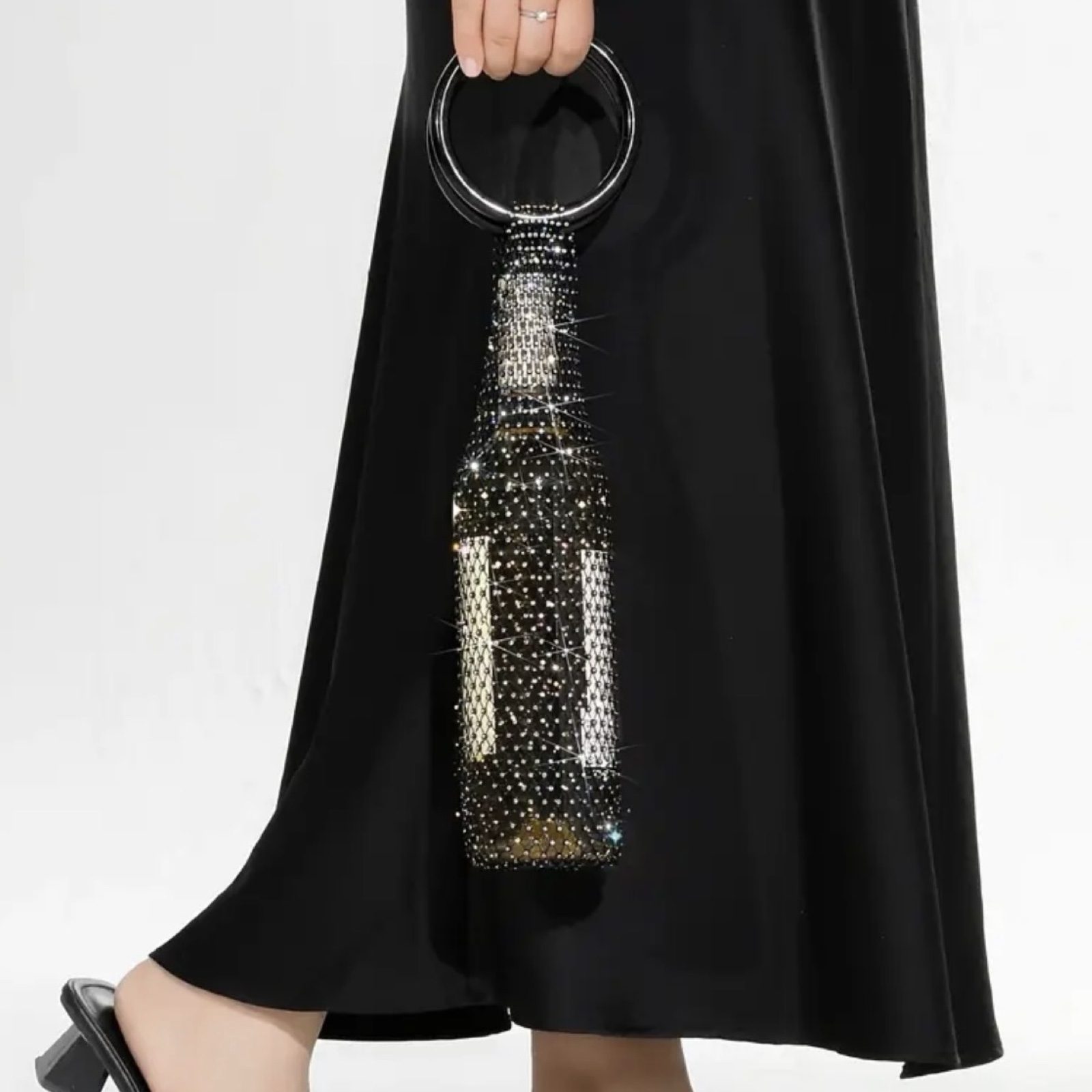 Rhinestone Mesh Y2K Fashion Wine Carry Bag Marble Handles Black Party Gift image 3