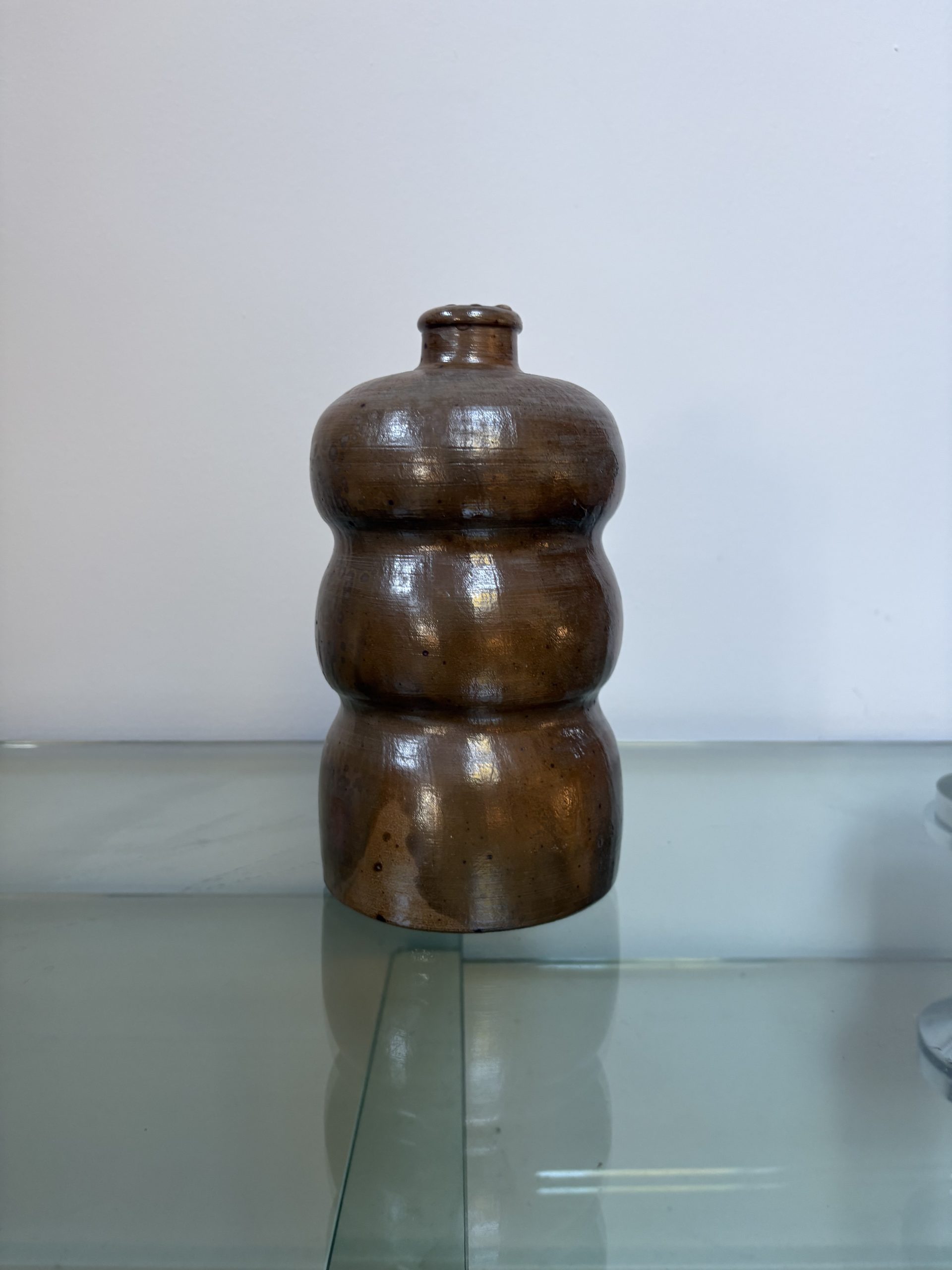 Vintage Steinzeug Flasche braun glasiert, Studio-Keramik