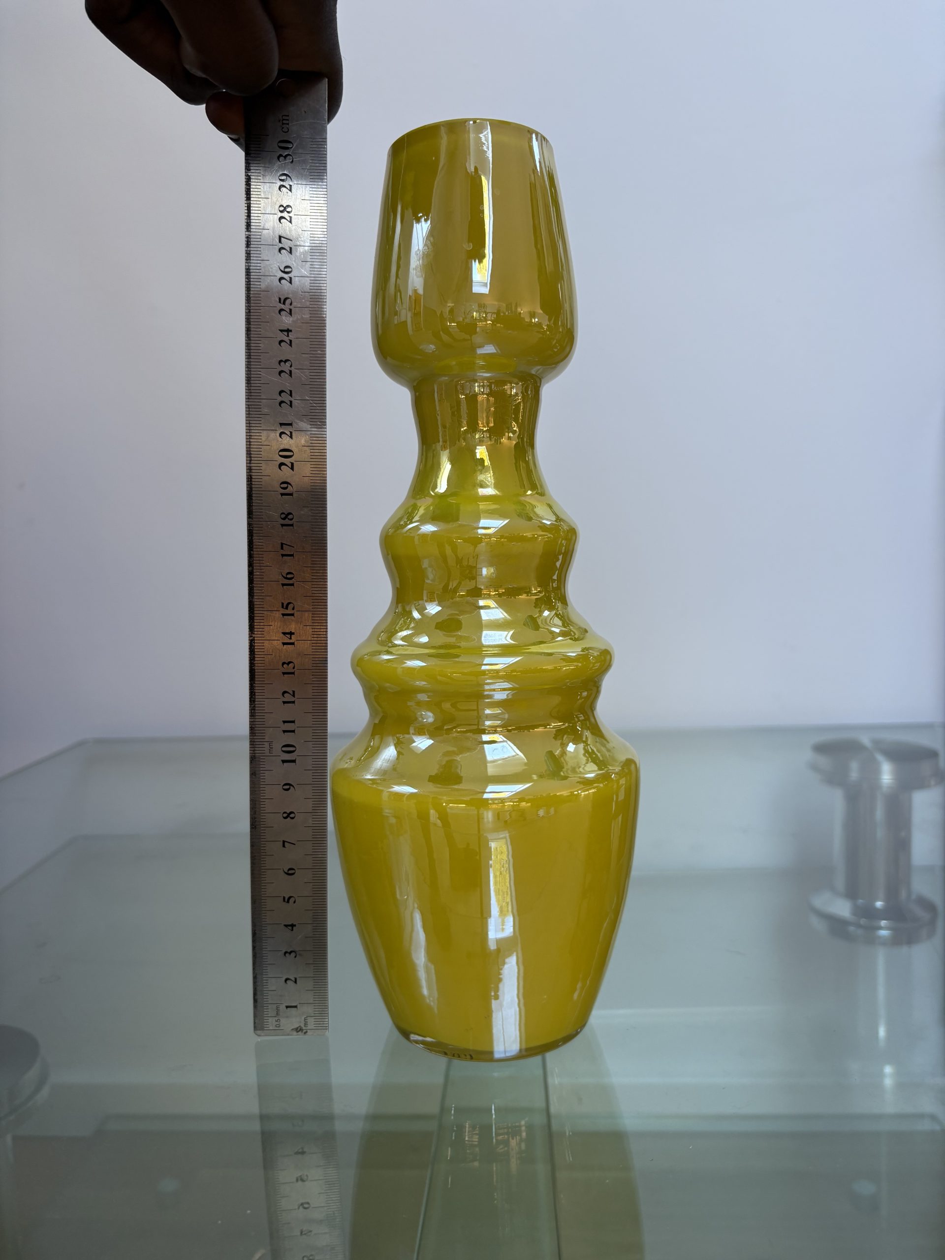 BAY Keramik Vase Blau Op-Art Muster Vintage 70er Jahre
