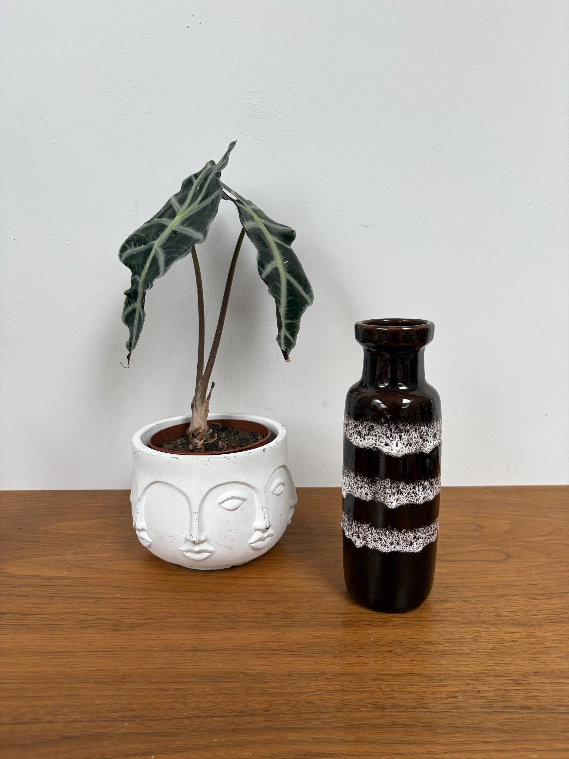 Vintage Fat Lava Vase Braun-Weiß Keramik West Germany 22cm