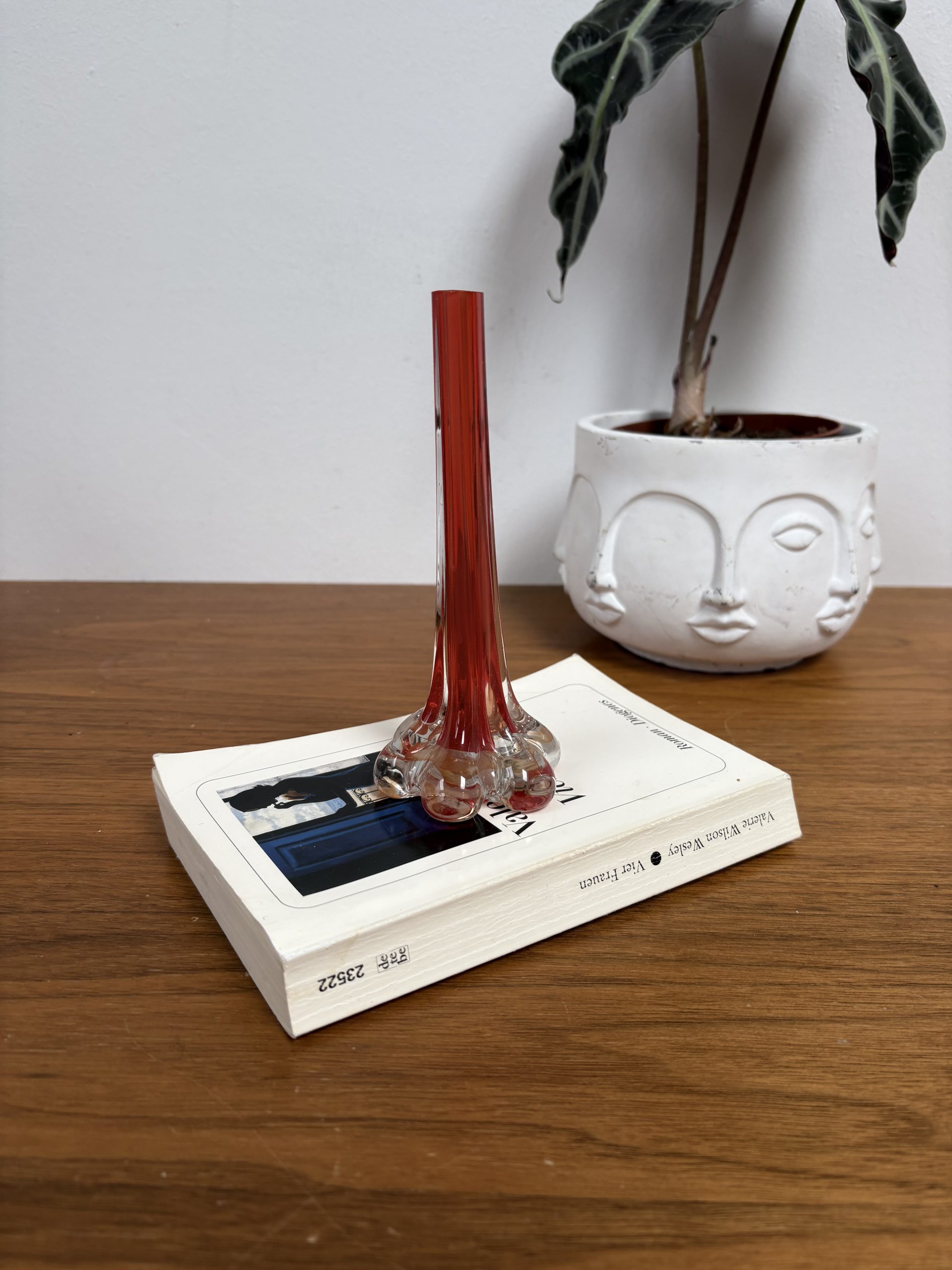 Solifleur Vase Glas Rot-Klar Vintage Murano-Stil