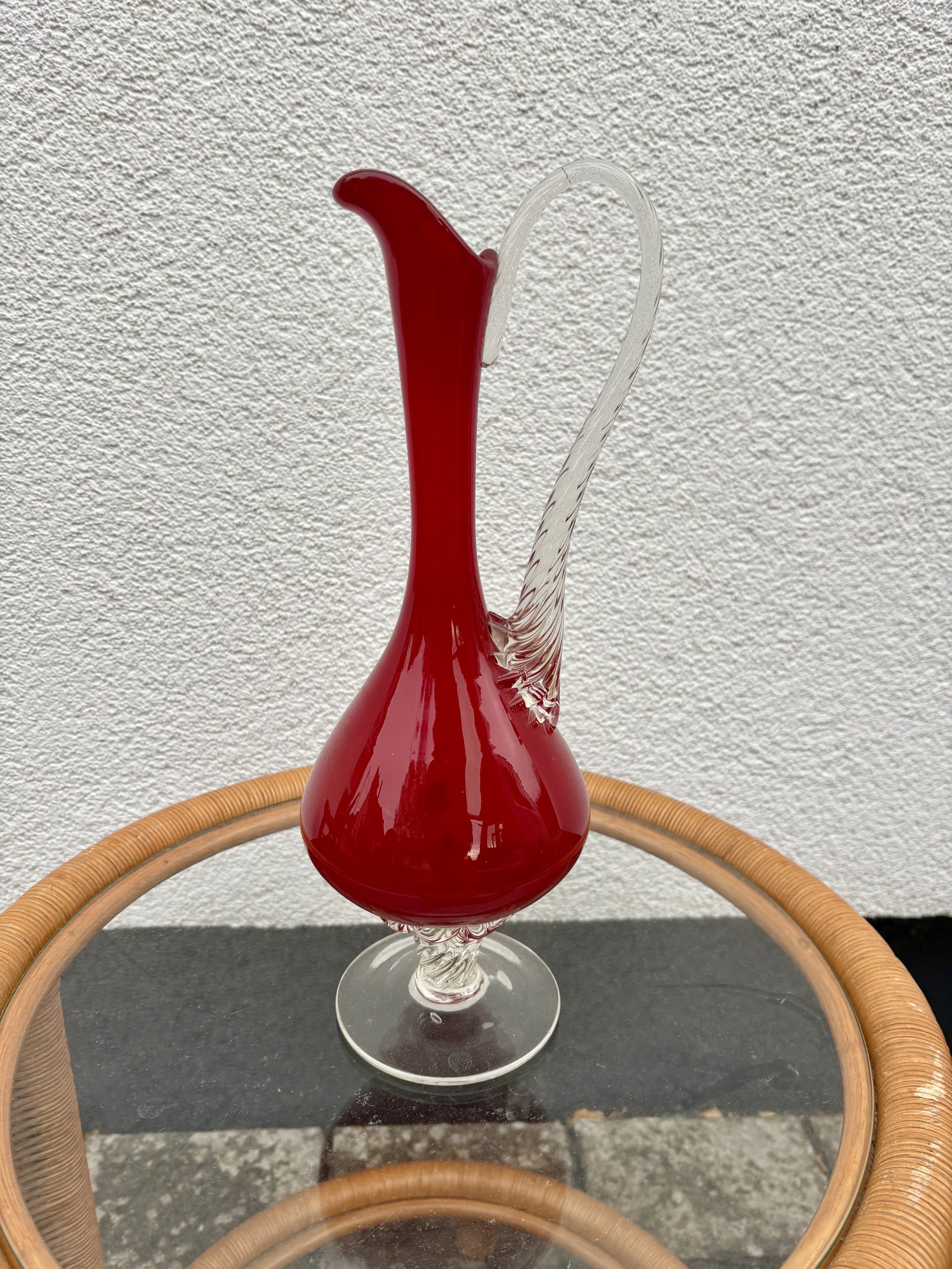 Vintage Glaskanne rot mundgeblasen Murano-Stil Krug