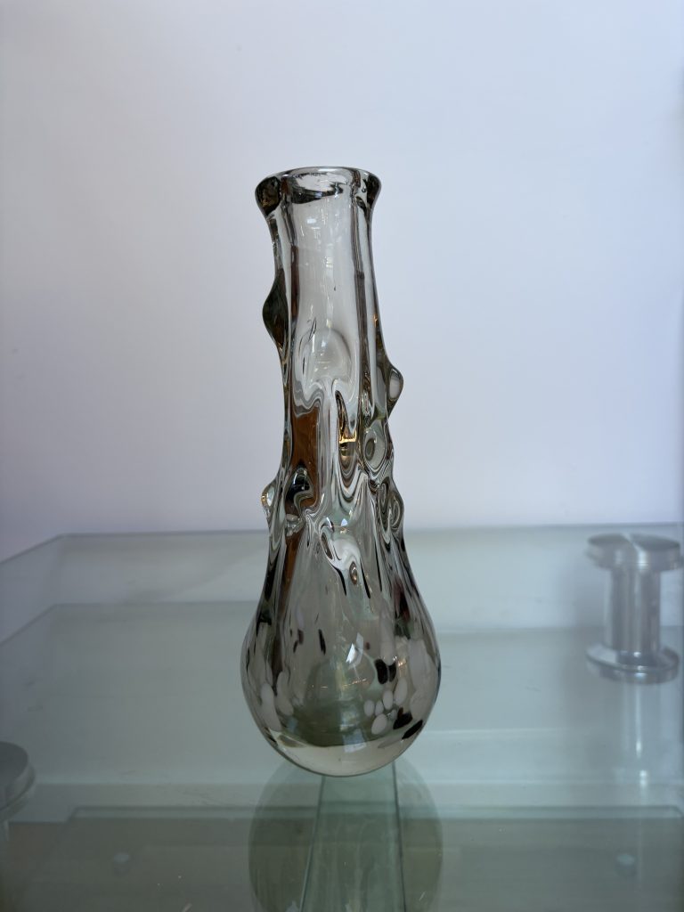 Vintage Glasvase organisch geformt rauchgrau mundgeblasen 30cm massiv