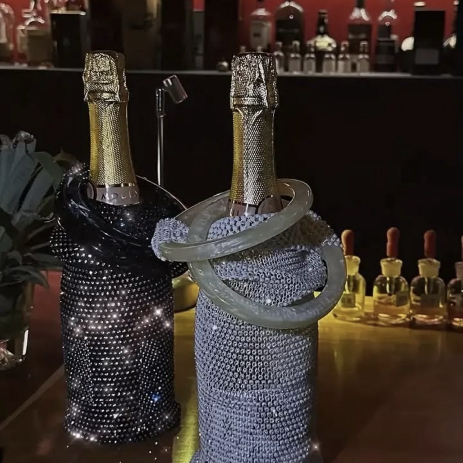 Rhinestone Mesh Y2K Fashion Wine Carry Bag Marble Handles Black Party Gift image 4